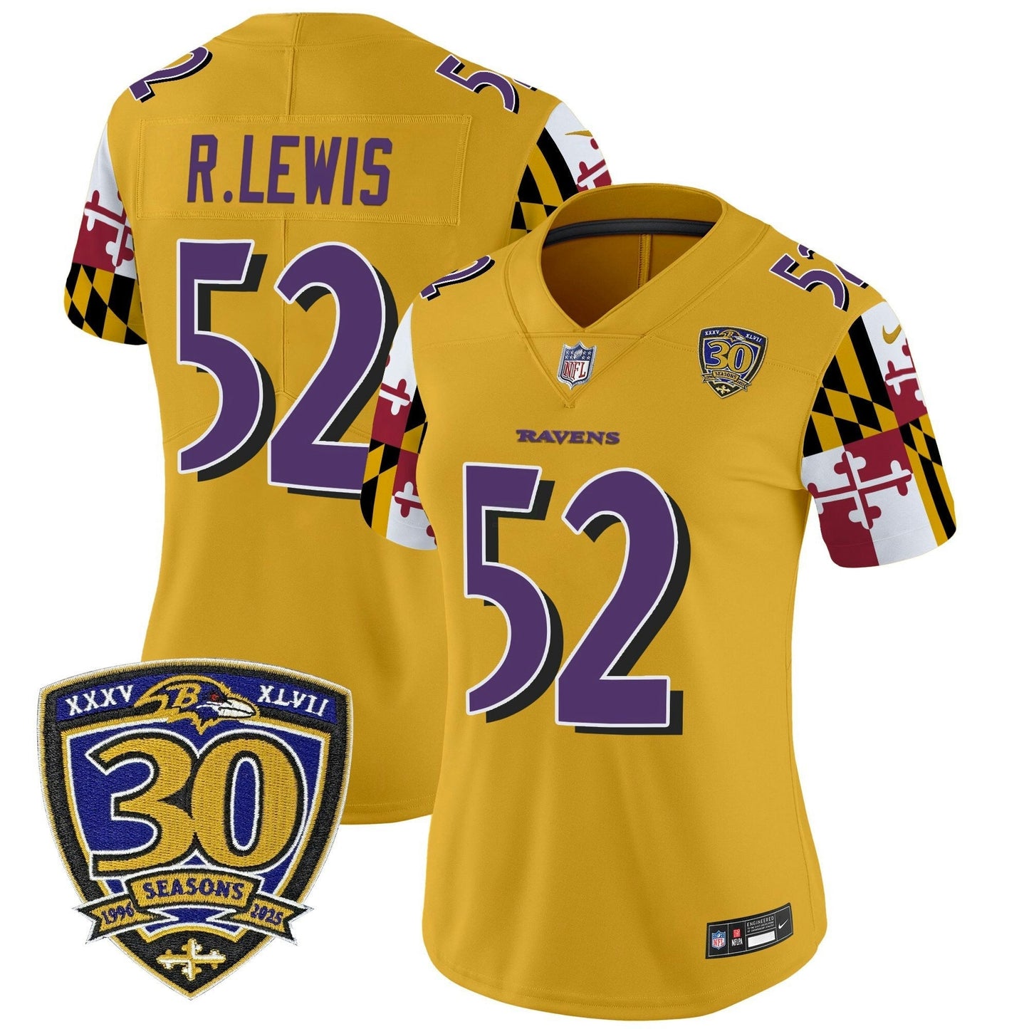 Camisa NFL Women’s Baltimore ‘Maryland Flag Edition’ Vapor Limited Jersey – 30th Anniversary Patch