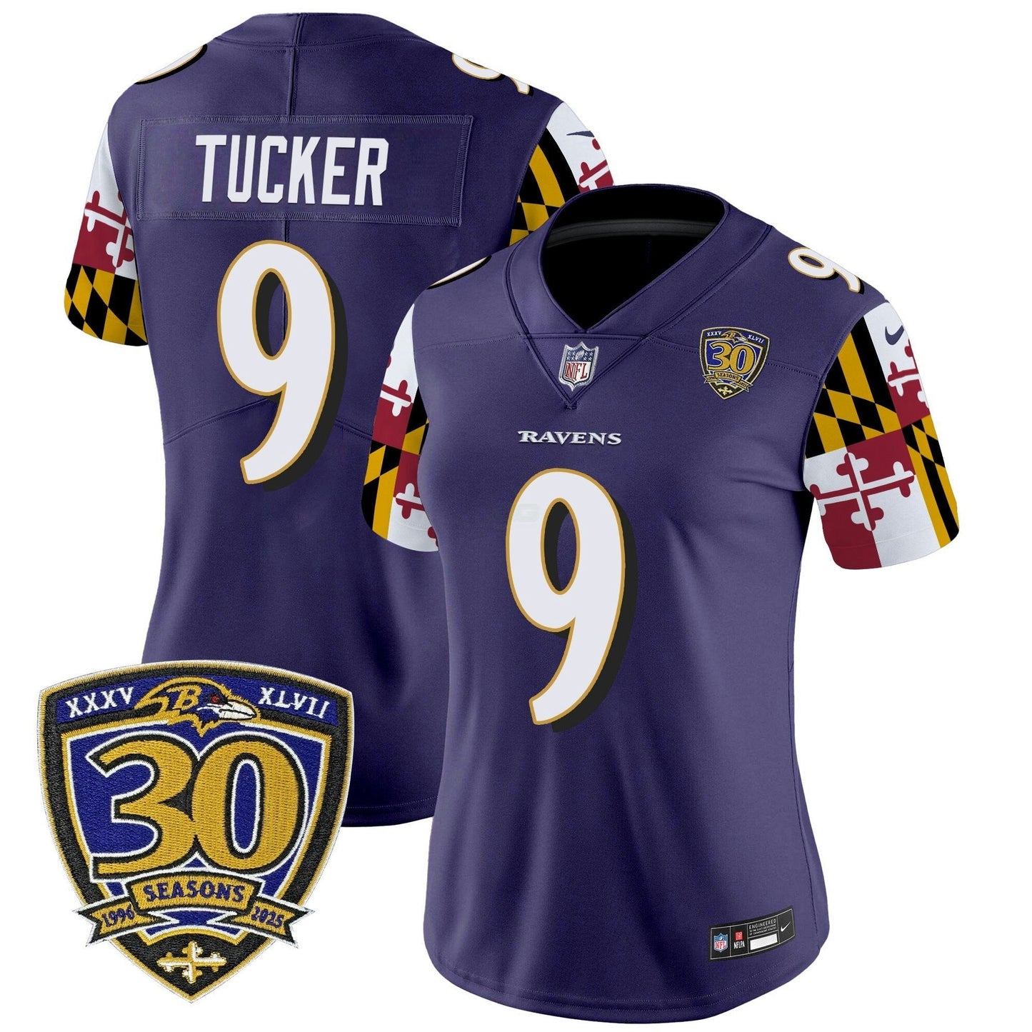 Camisa NFL Women’s Baltimore ‘Maryland Flag Edition’ Vapor Limited Jersey – 30th Anniversary Patch