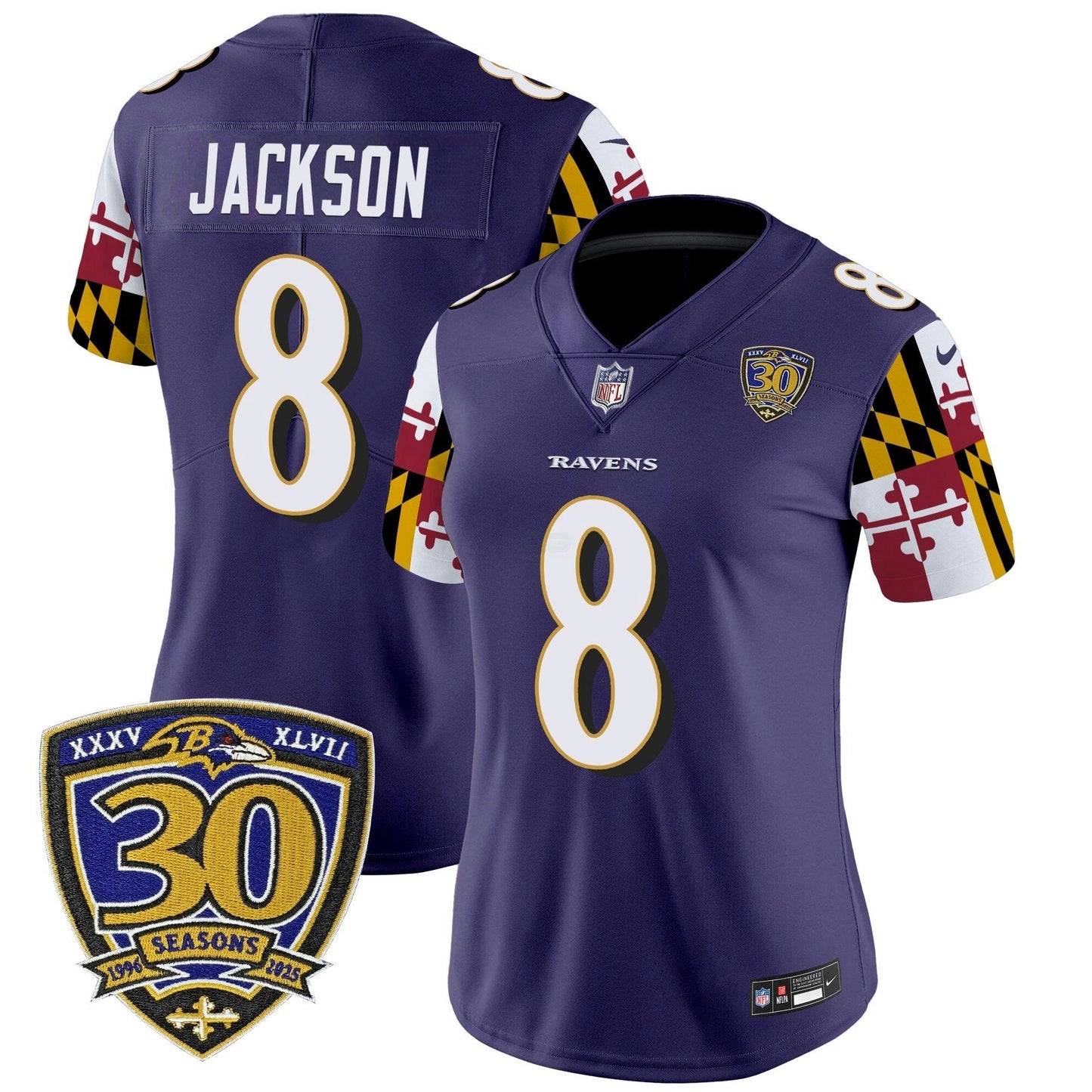 Camisa NFL Women’s Baltimore ‘Maryland Flag Edition’ Vapor Limited Jersey – 30th Anniversary Patch