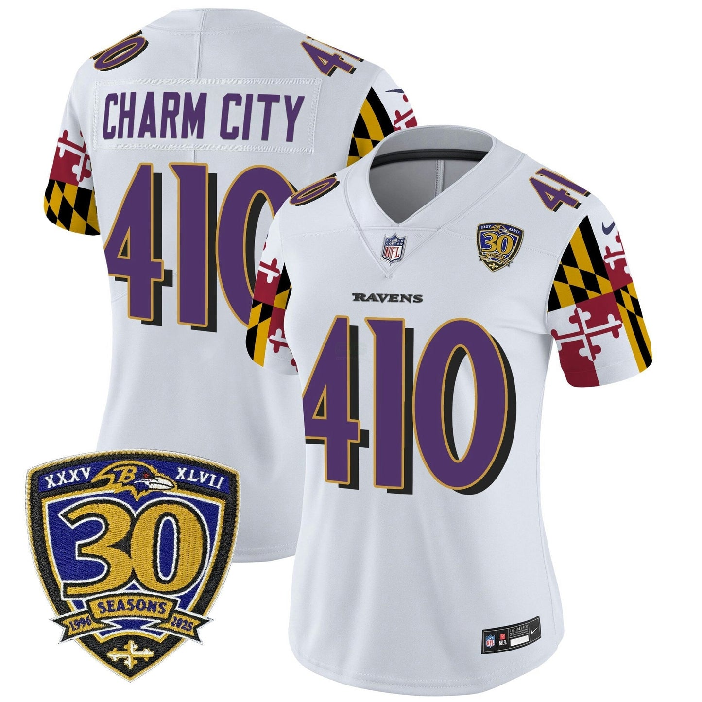 Camisa NFL Women’s Baltimore ‘Maryland Flag Edition’ Vapor Limited Jersey – 30th Anniversary Patch