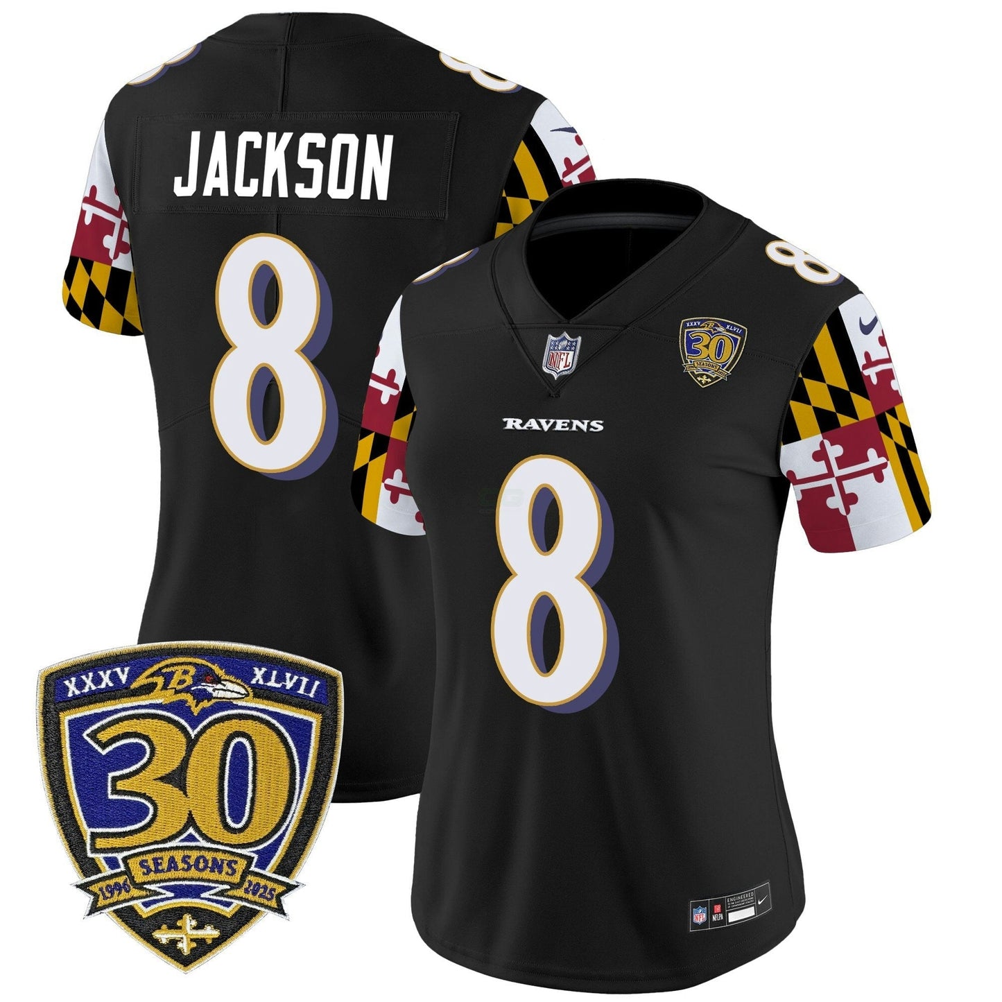 Camisa NFL Women’s Baltimore ‘Maryland Flag Edition’ Vapor Limited Jersey – 30th Anniversary Patch