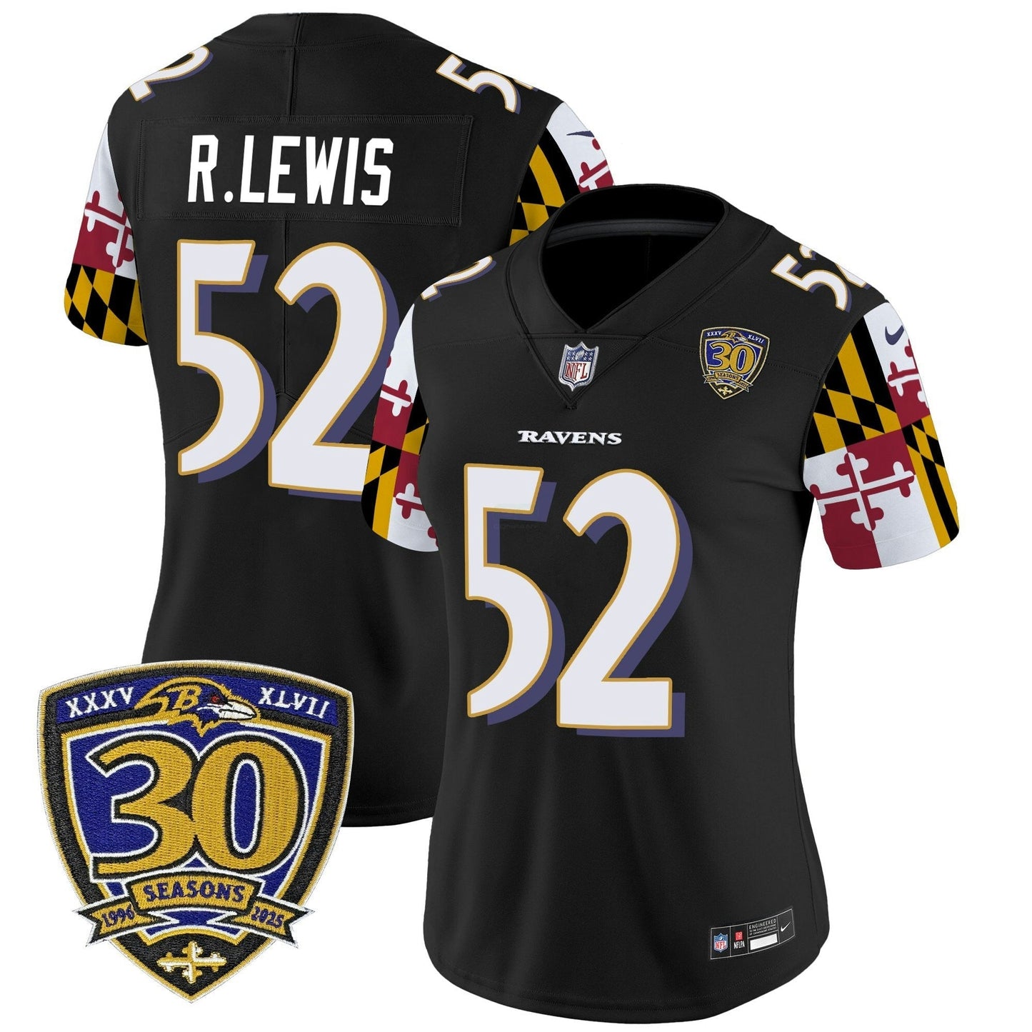 Camisa NFL Women’s Baltimore ‘Maryland Flag Edition’ Vapor Limited Jersey – 30th Anniversary Patch