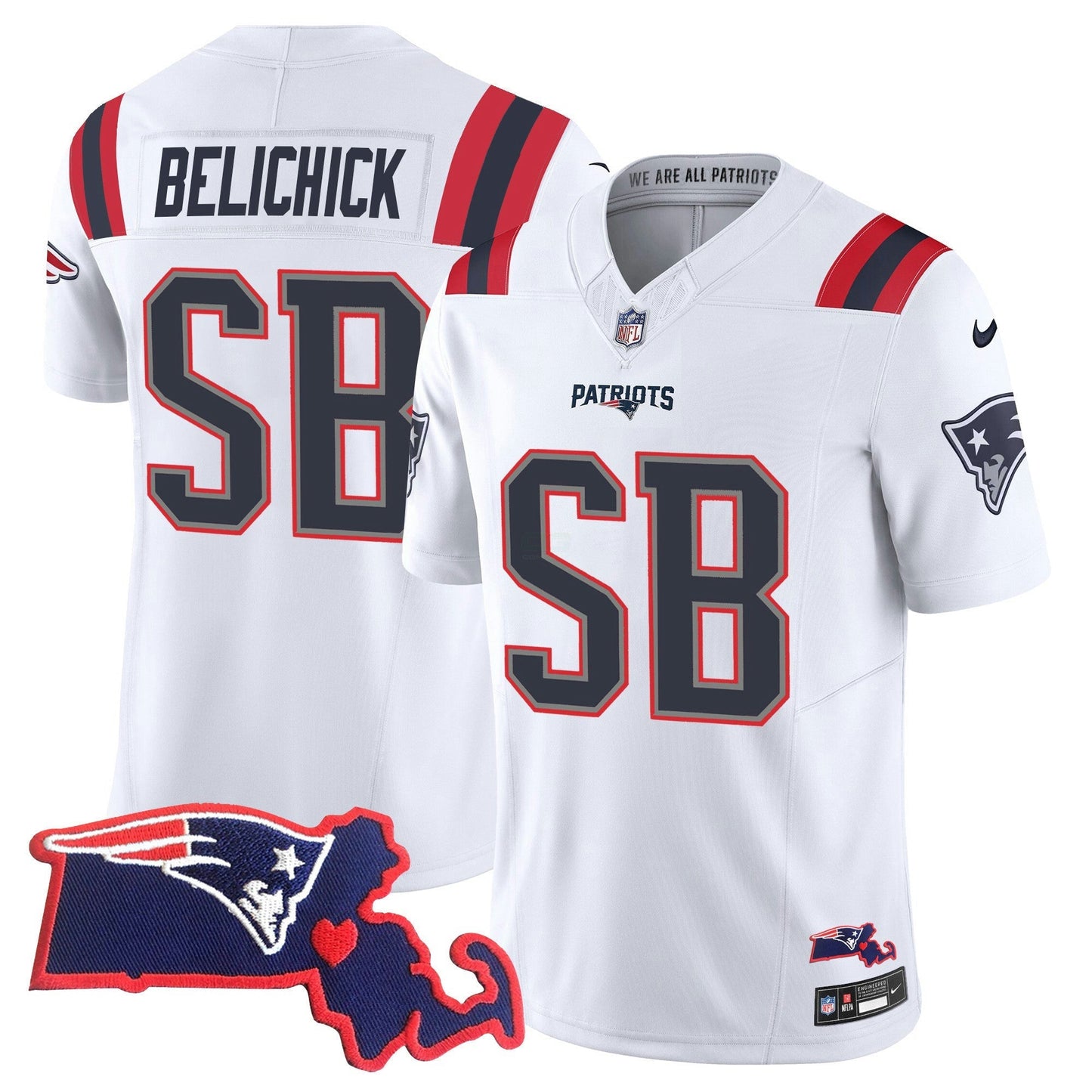 Camisa NFL Women’s Bill Belichick “SB 36, 38, 39, 49, 51 Champions” Vapor Jersey