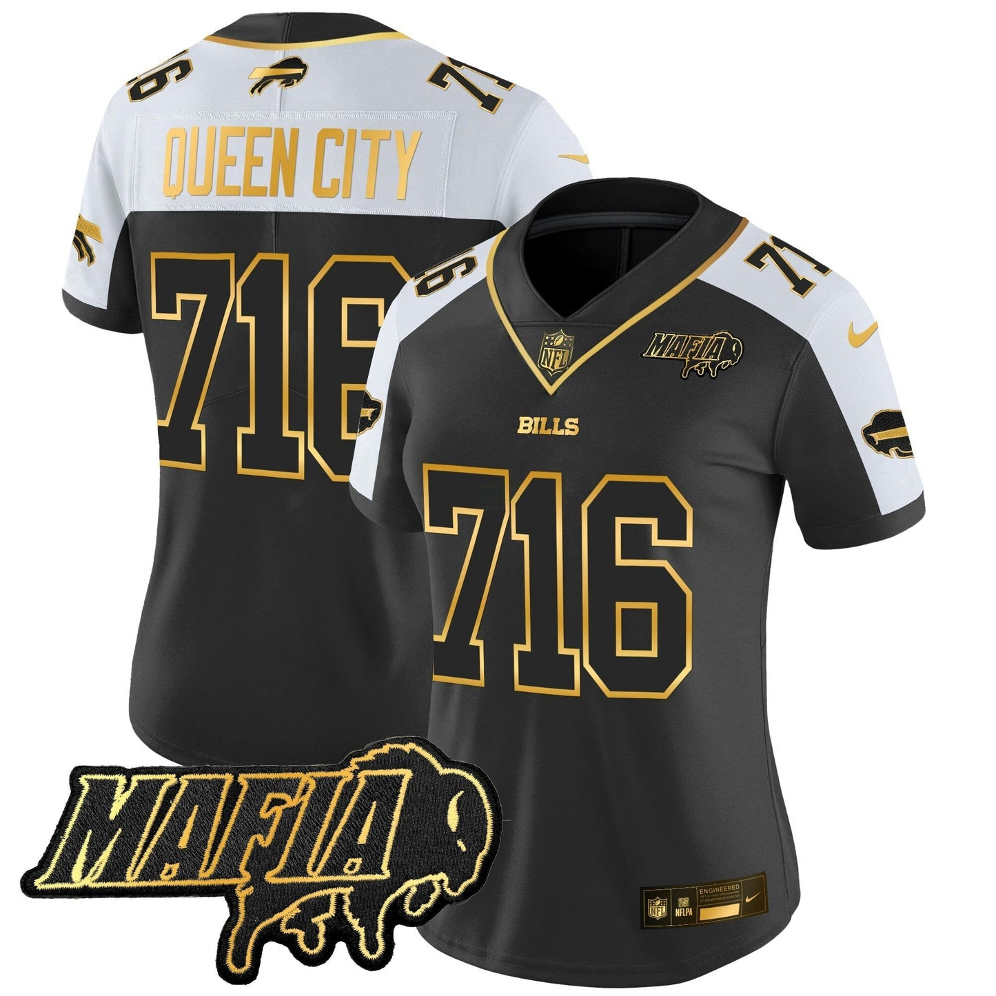 Camisa NFL Women’s Buffalo 2025 Mafia Patch Dourada Vapor Limited Jersey