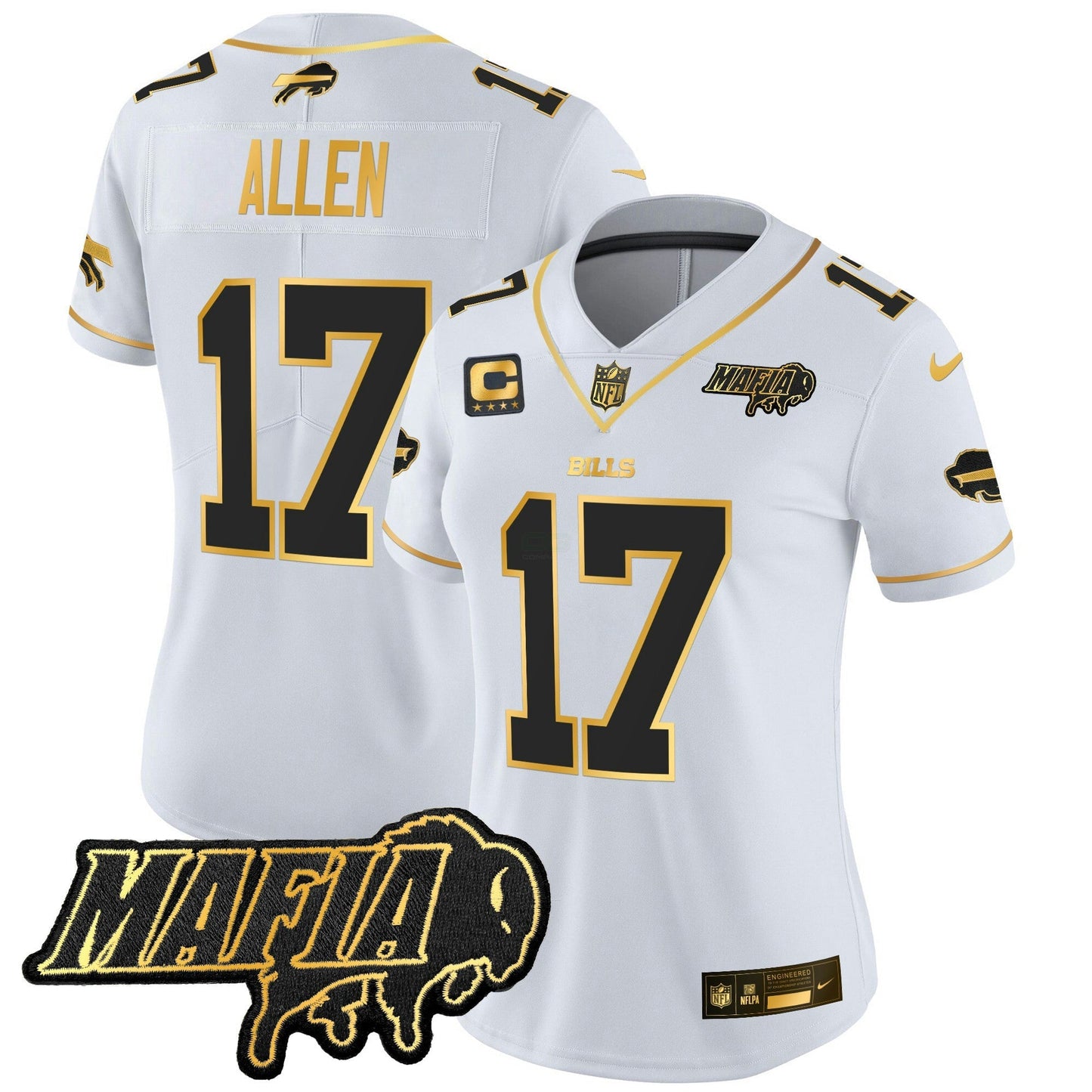 Camisa NFL Women’s Buffalo 2025 Mafia Patch Dourada Vapor Limited Jersey