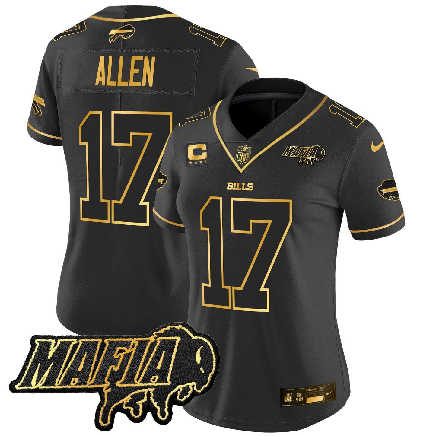 Camisa NFL Women’s Buffalo 2025 Mafia Patch Dourada Vapor Limited Jersey