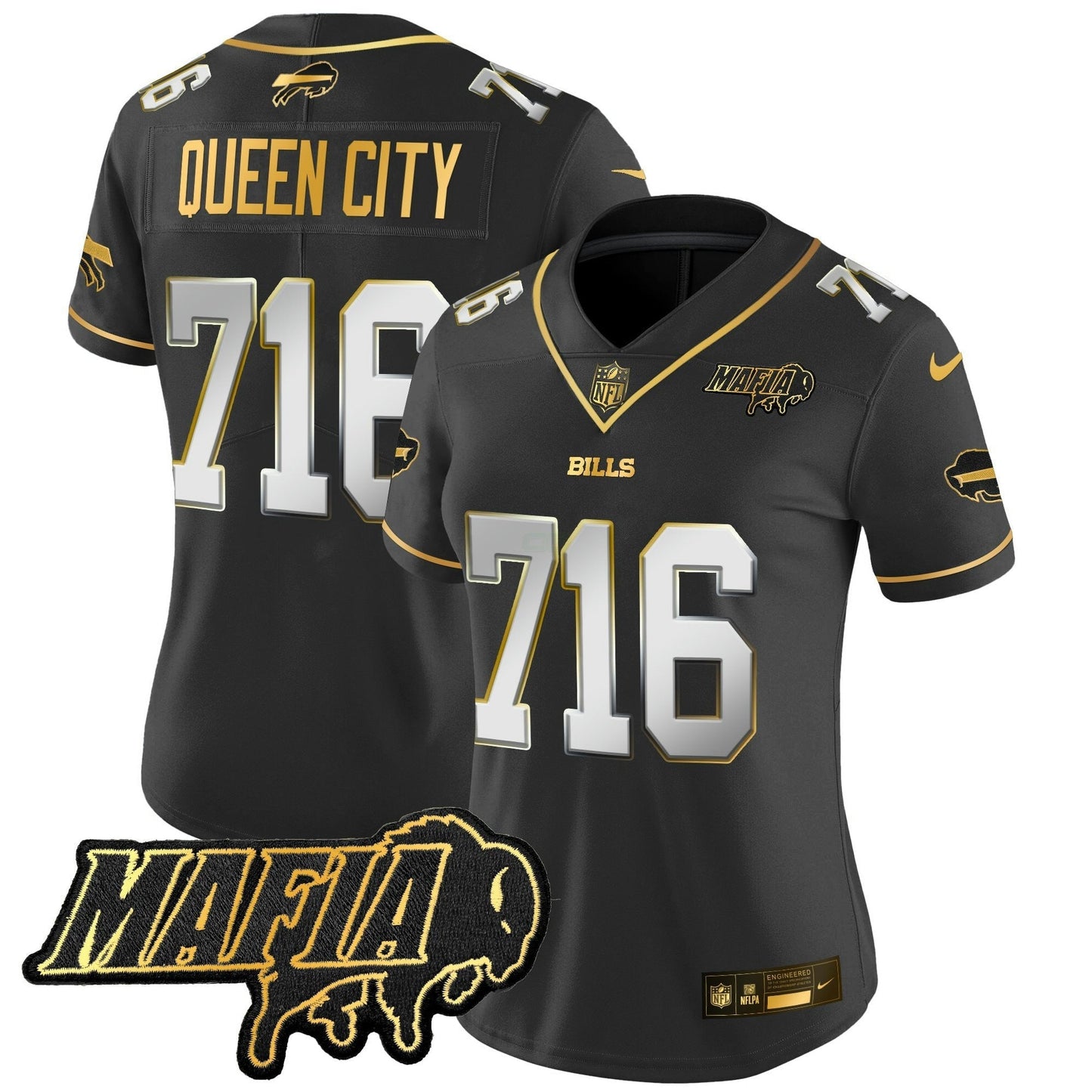 Camisa NFL Women’s Buffalo 2025 Mafia Patch Dourada Vapor Limited Jersey