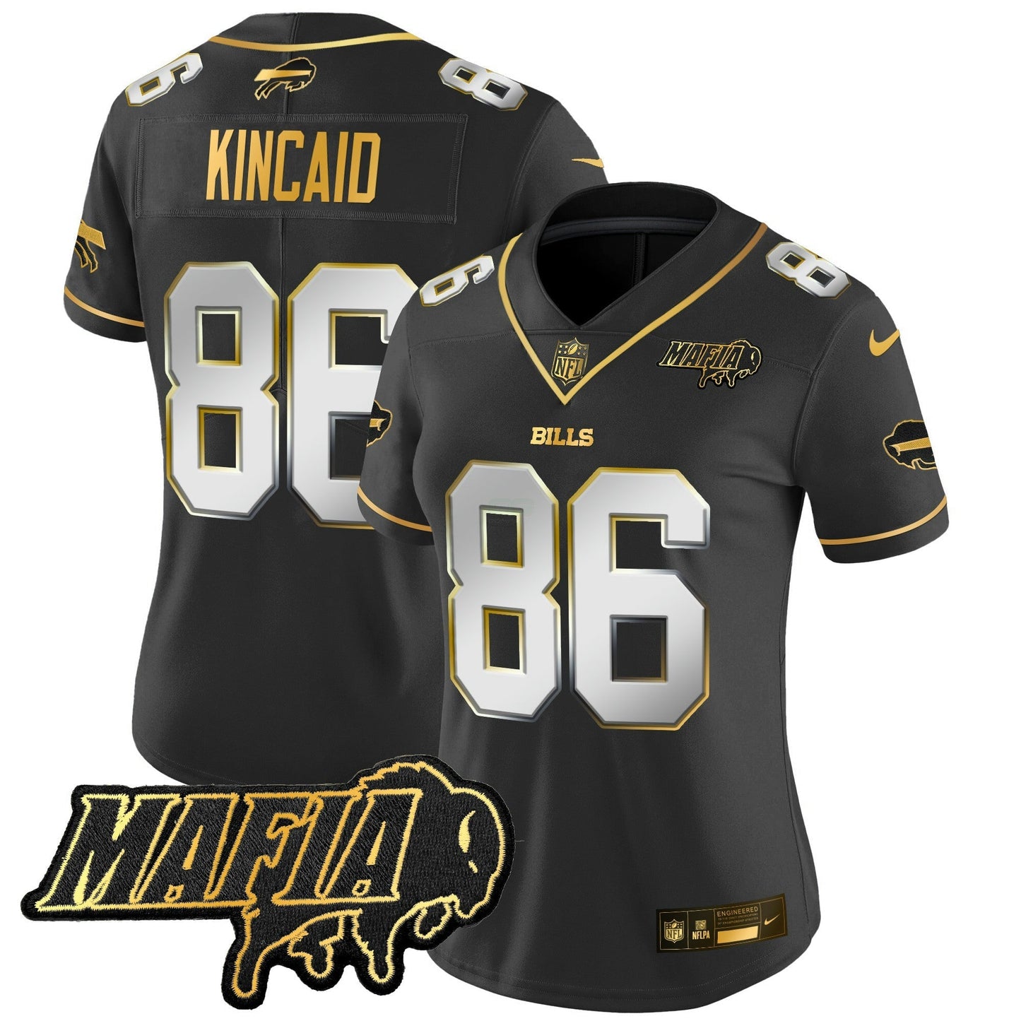 Camisa NFL Women’s Buffalo 2025 Mafia Patch Dourada Vapor Limited Jersey