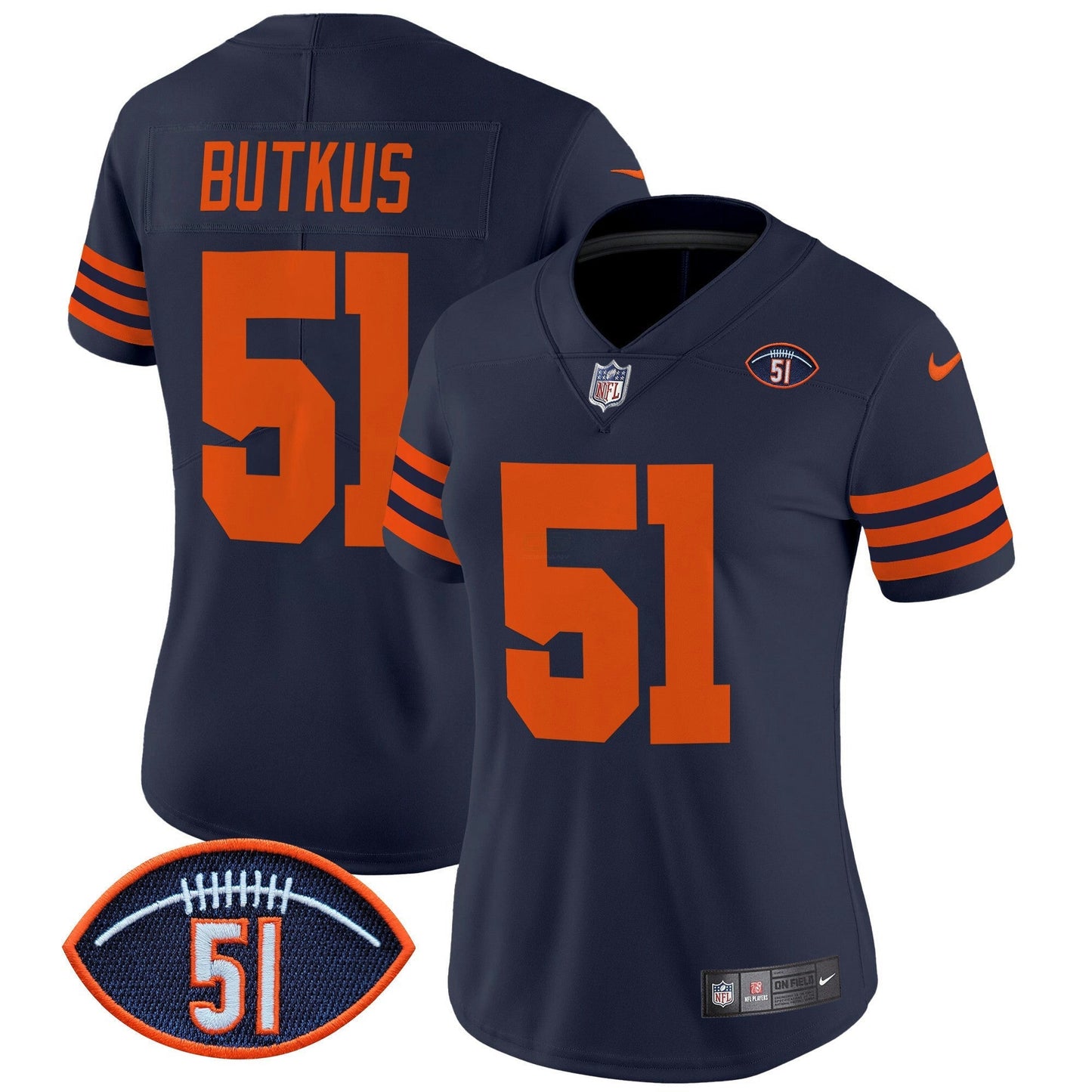 Camisa NFL Women’s Chicago Dick Butkus Patch Throwback Vapor Limited Jersey