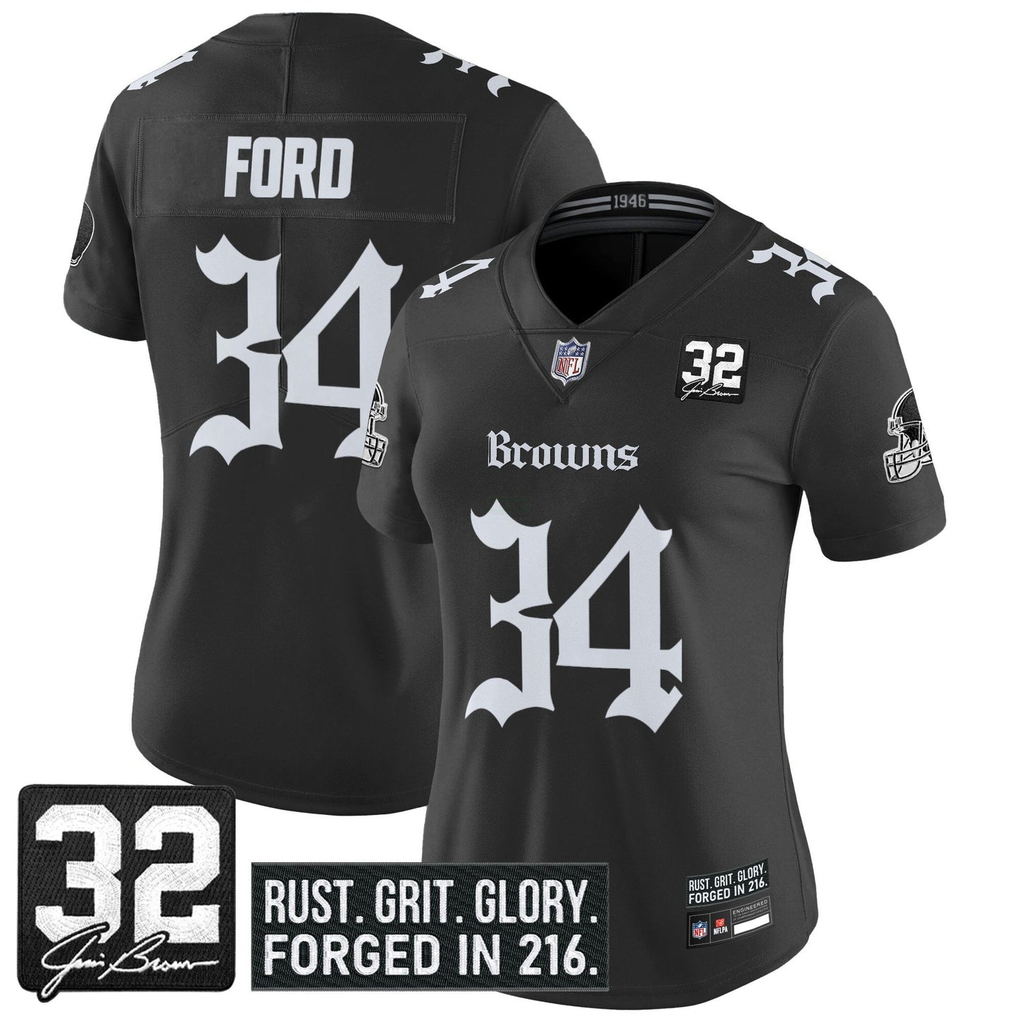Camisa NFL Women’s Cleveland ‘Gothic Dawg Shadows Drop’ Vapor Limited Jersey