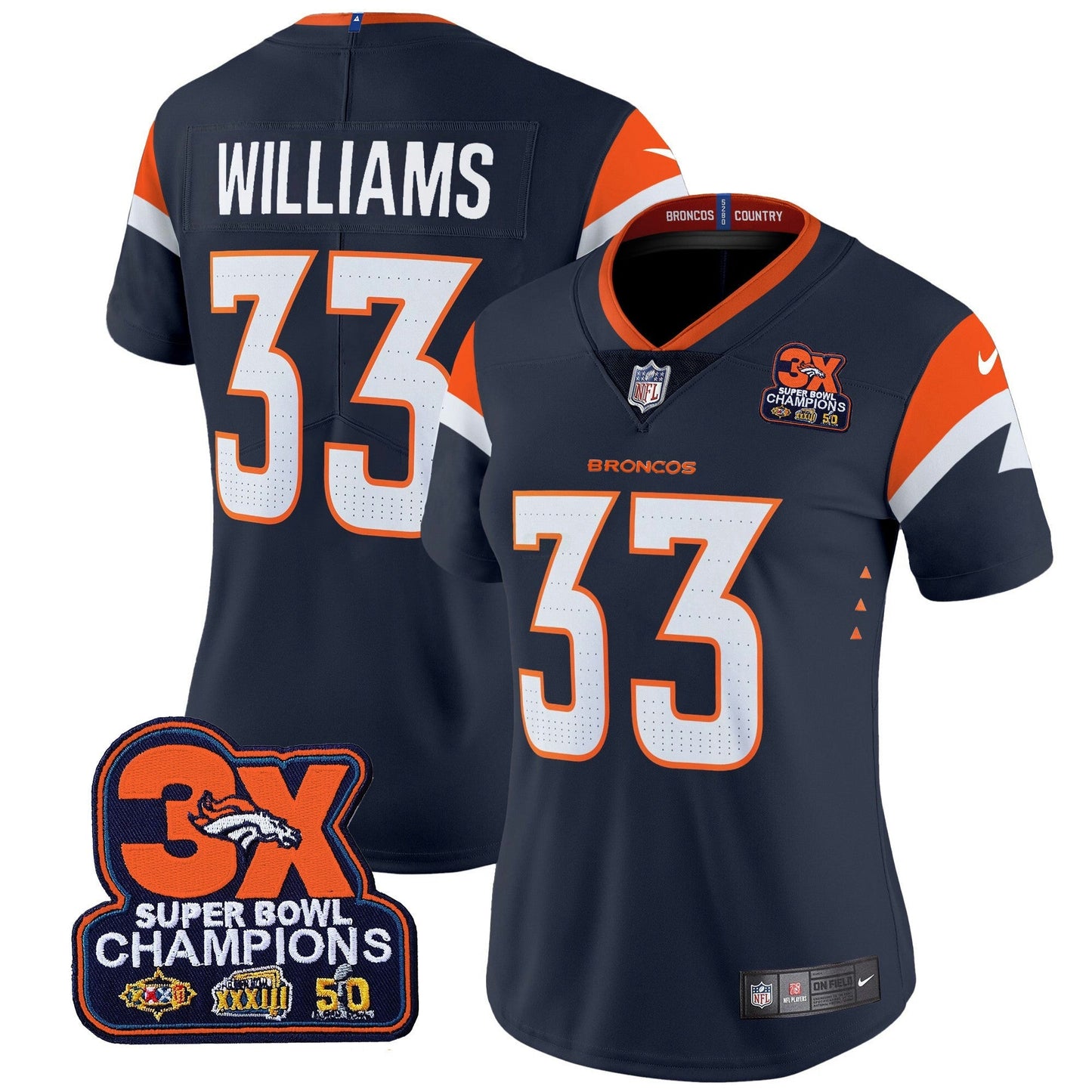 Camisa NFL Women’s Denver 3-Time Champions Patch Vapor Limited Jersey