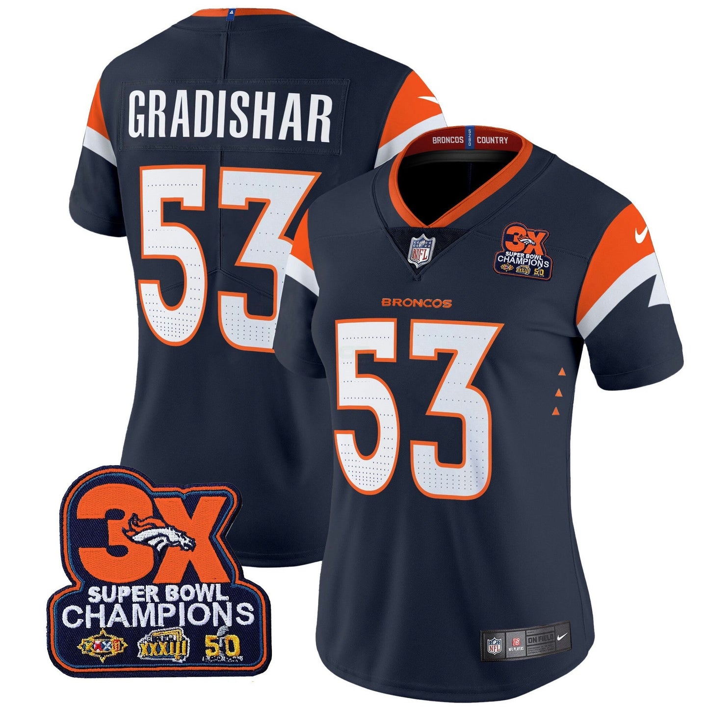 Camisa NFL Women’s Denver 3-Time Champions Patch Vapor Limited Jersey