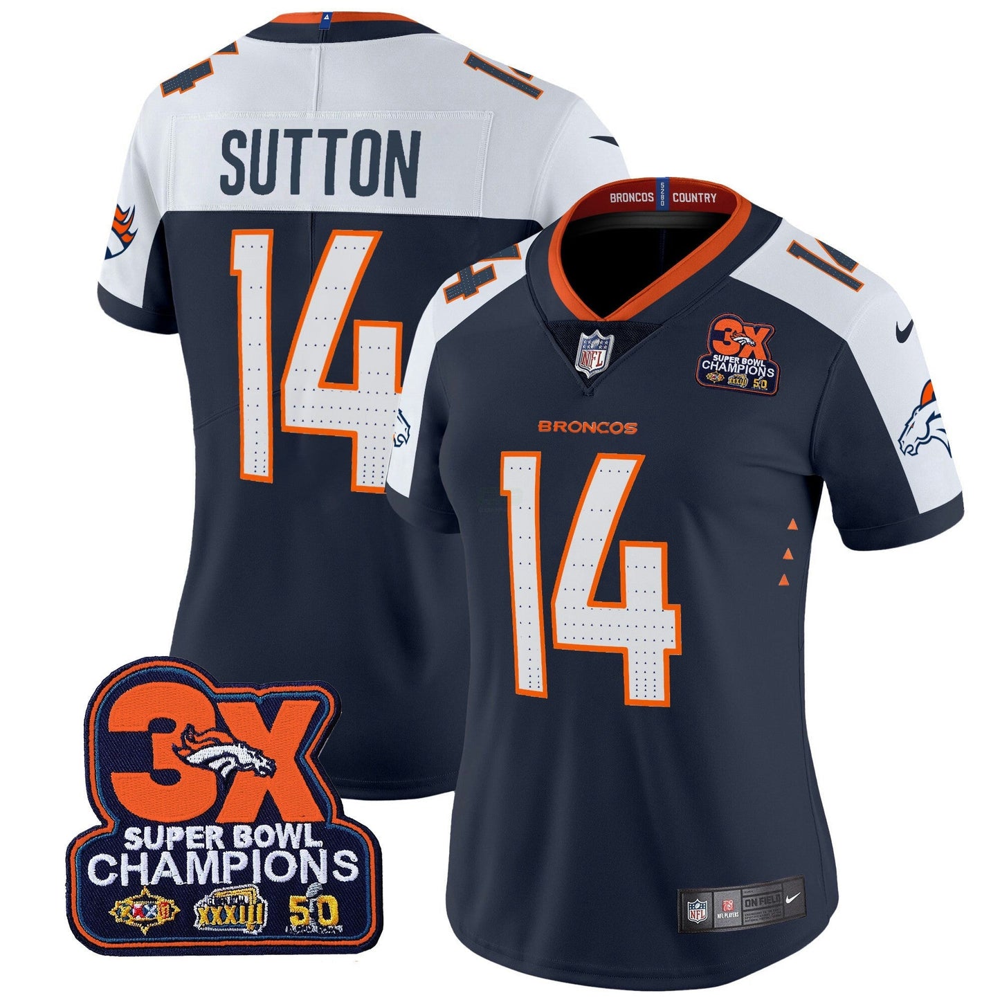 Camisa NFL Women’s Denver 3-Time Champions Patch Vapor Limited Jersey