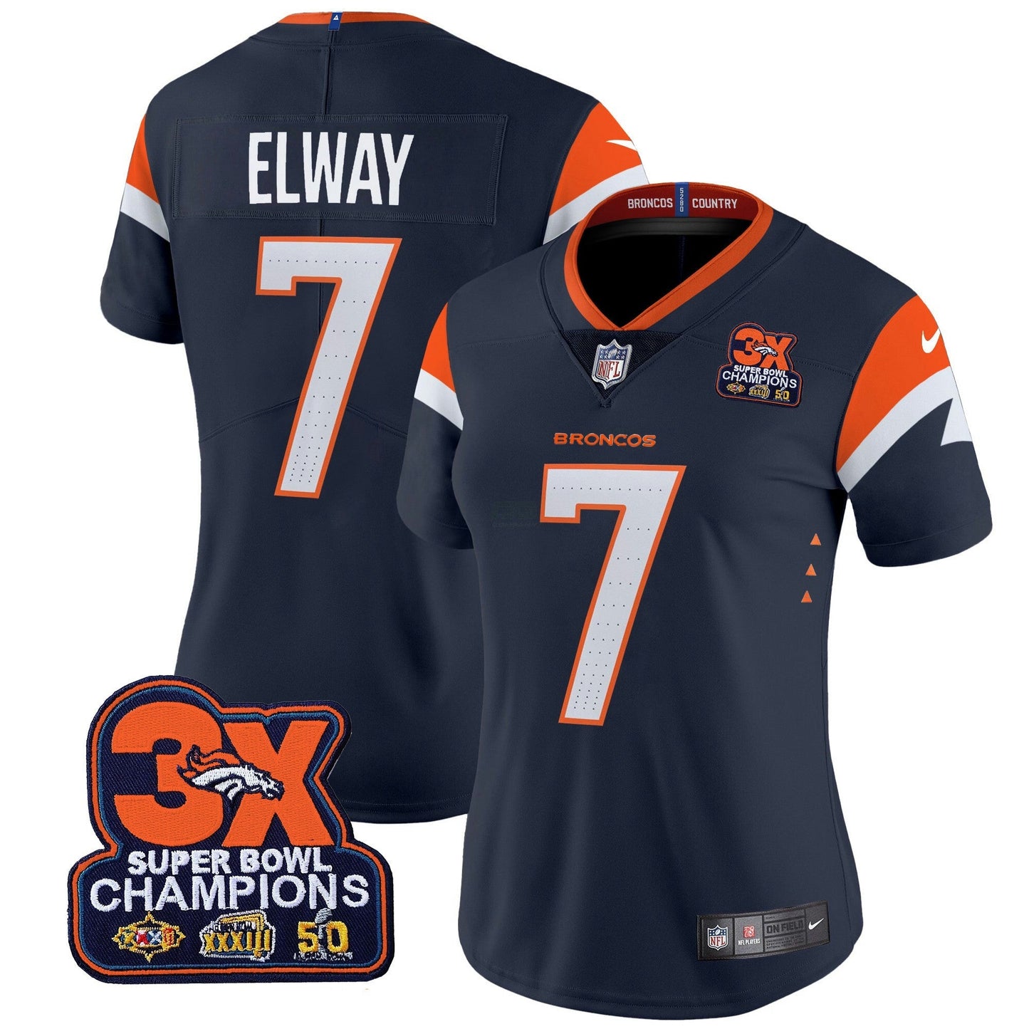 Camisa NFL Women’s Denver 3-Time Champions Patch Vapor Limited Jersey