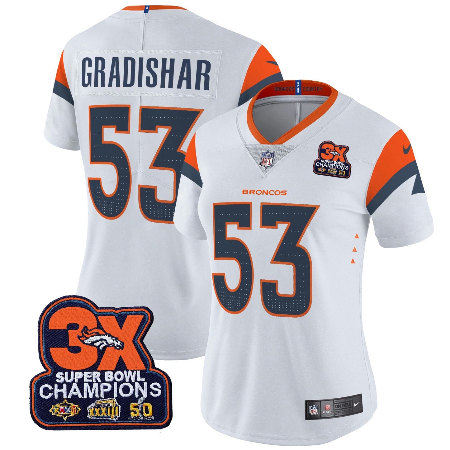 Camisa NFL Women’s Denver 3-Time Champions Patch Vapor Limited Jersey
