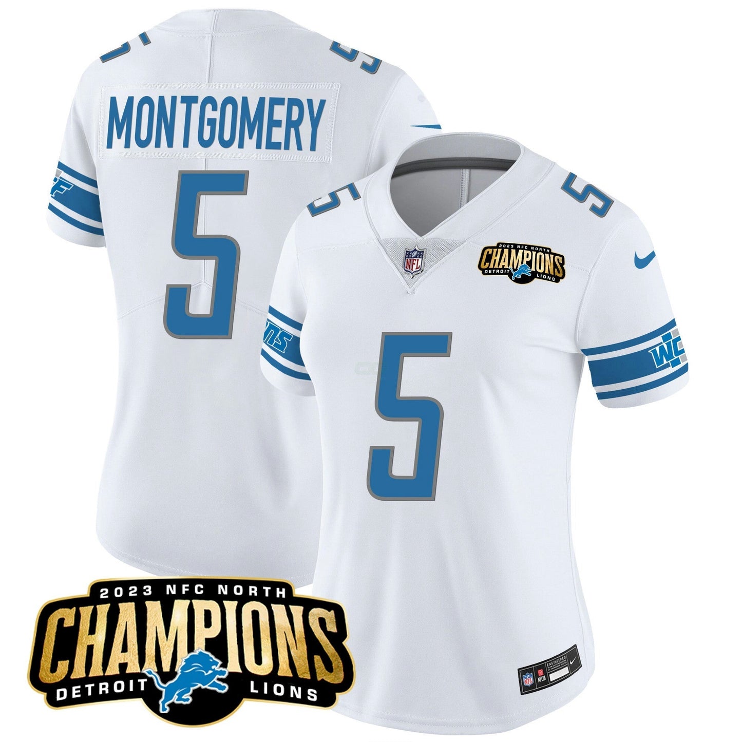 Camisa NFL Women’s Detroit 2023 NFC North Champions Patch Vapor Jersey