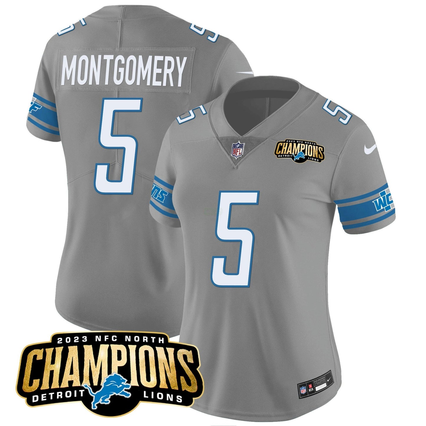 Camisa NFL Women’s Detroit 2023 NFC North Champions Patch Vapor Jersey