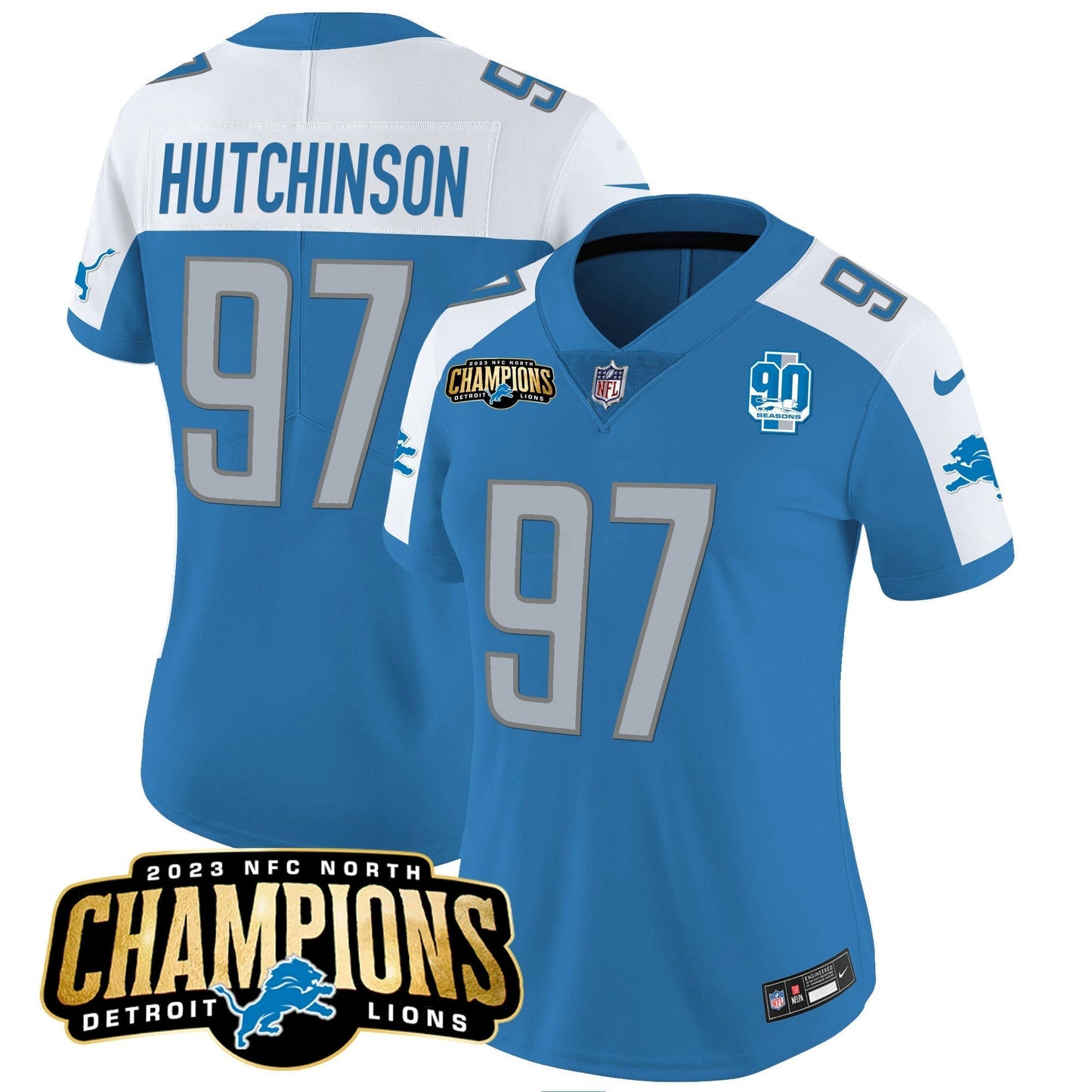 Camisa NFL Women’s Detroit 2023 NFC North Champions Patch Vapor Jersey V2