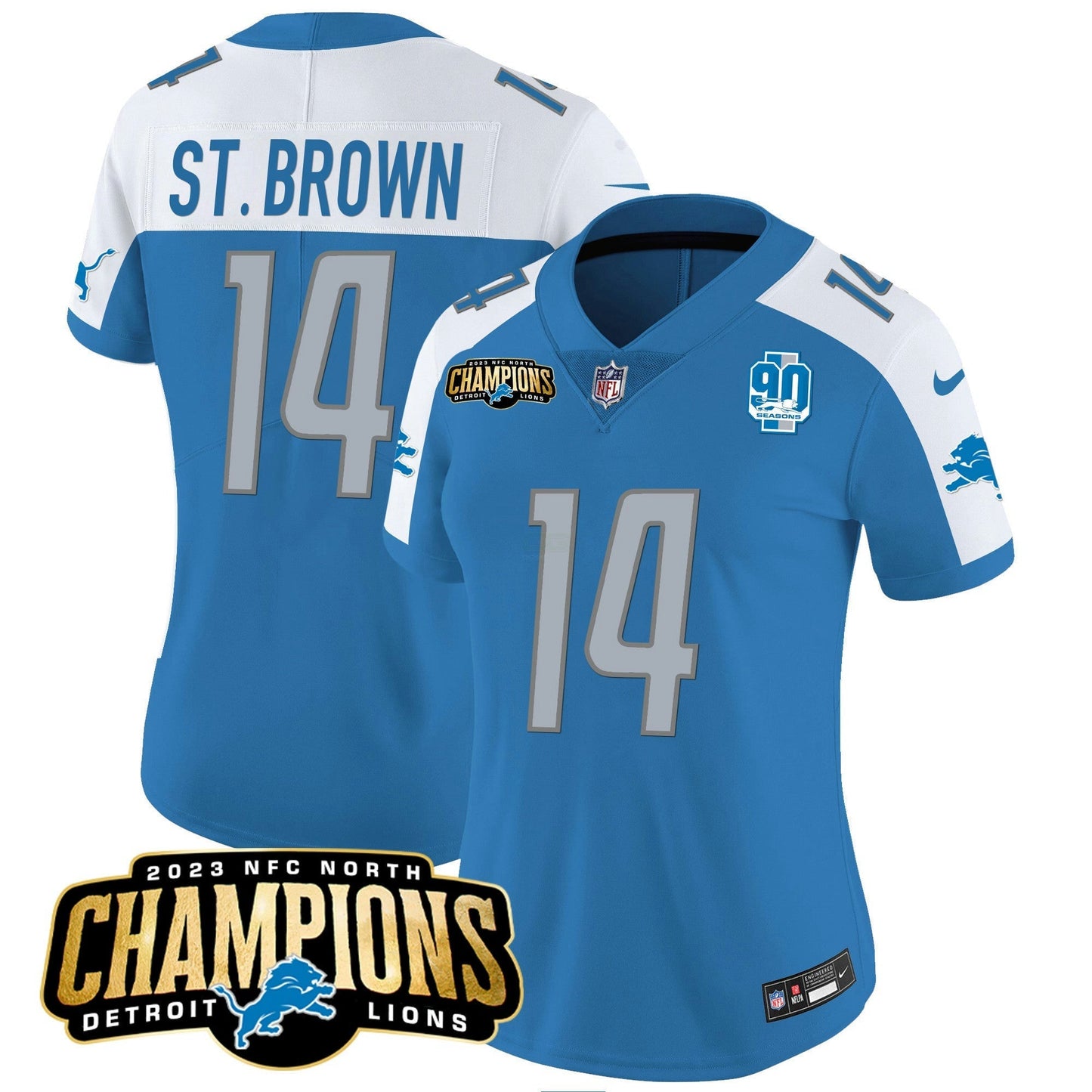 Camisa NFL Women’s Detroit 2023 NFC North Champions Patch Vapor Jersey V2