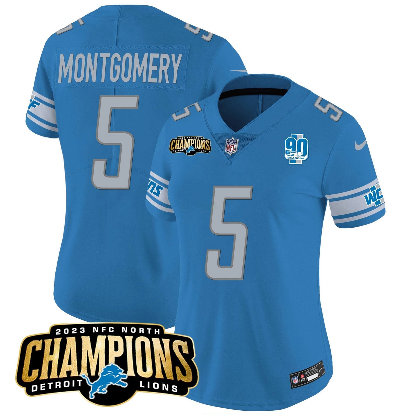 Camisa NFL Women’s Detroit 2023 NFC North Champions Patch Vapor Jersey V2