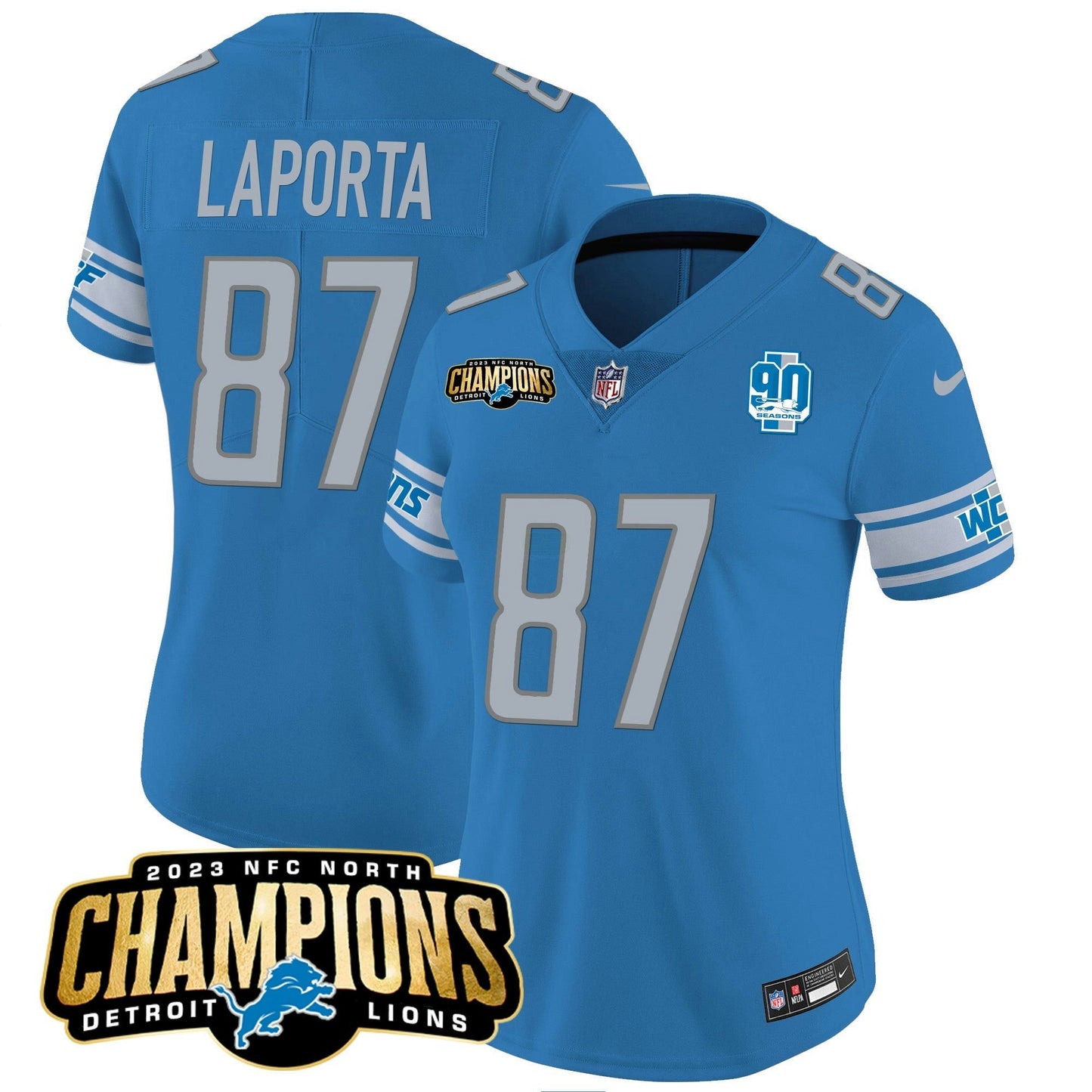 Camisa NFL Women’s Detroit 2023 NFC North Champions Patch Vapor Jersey V2