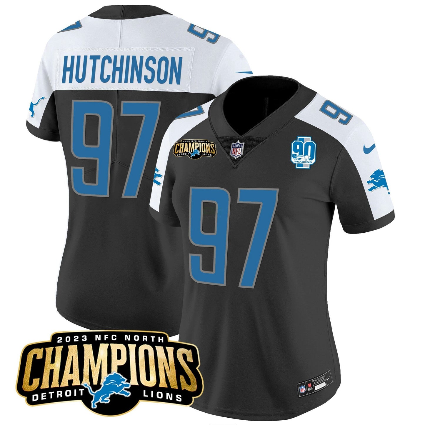 Camisa NFL Women’s Detroit 2023 NFC North Champions Patch Vapor Jersey V2