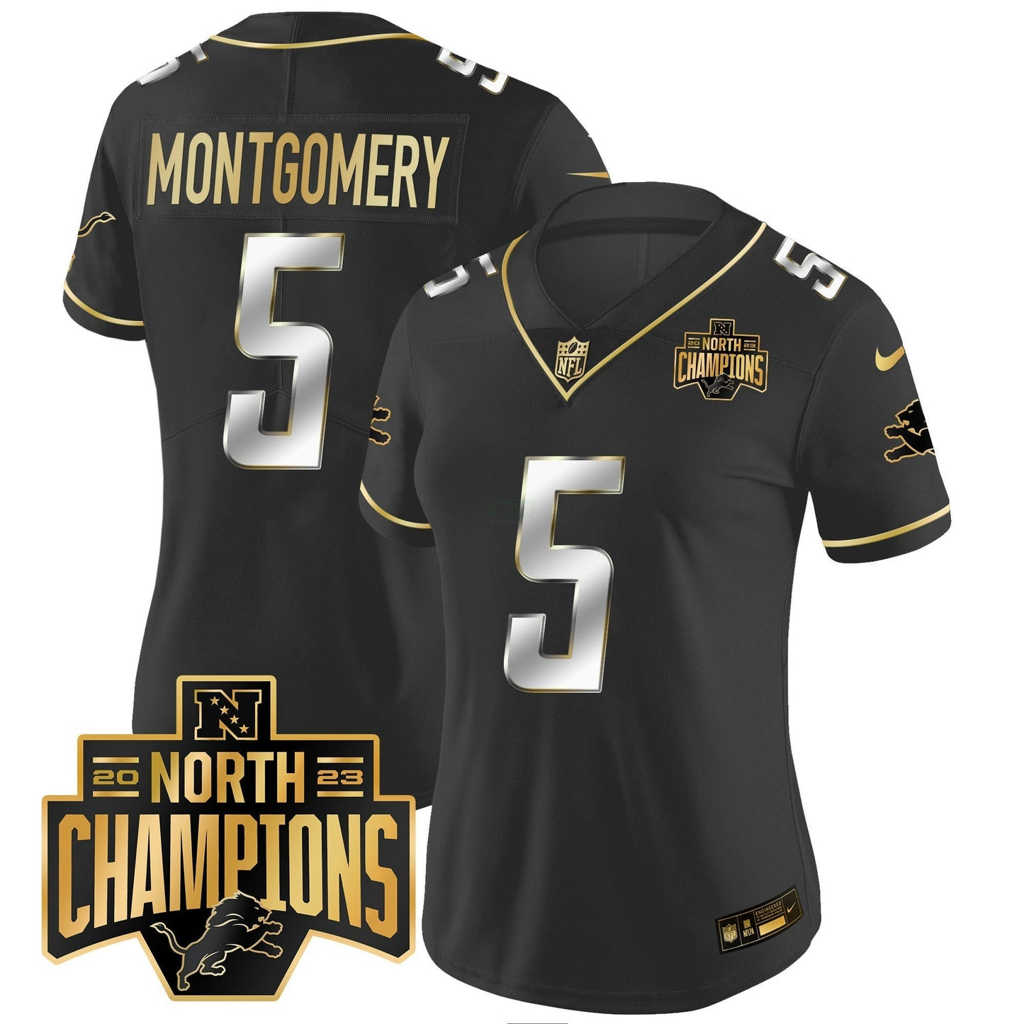 Camisa NFL Women’s Detroit 2023 NFC North Division Champions Patch Vapor Dourada Jersey