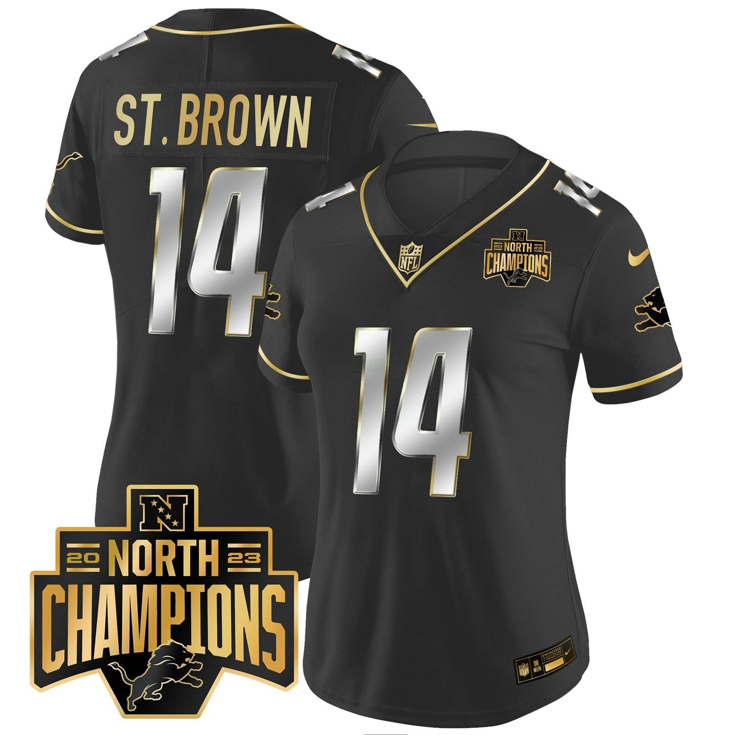 Camisa NFL Women’s Detroit 2023 NFC North Division Champions Patch Vapor Dourada Jersey