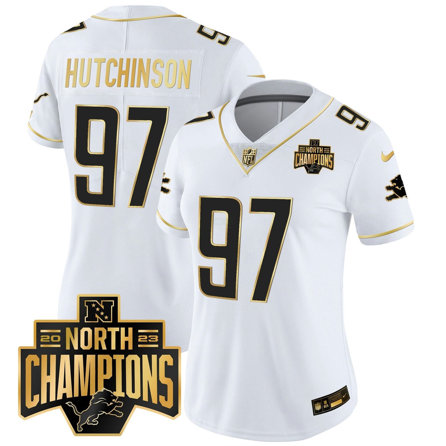 Camisa NFL Women’s Detroit 2023 NFC North Division Champions Patch Vapor Dourada Jersey