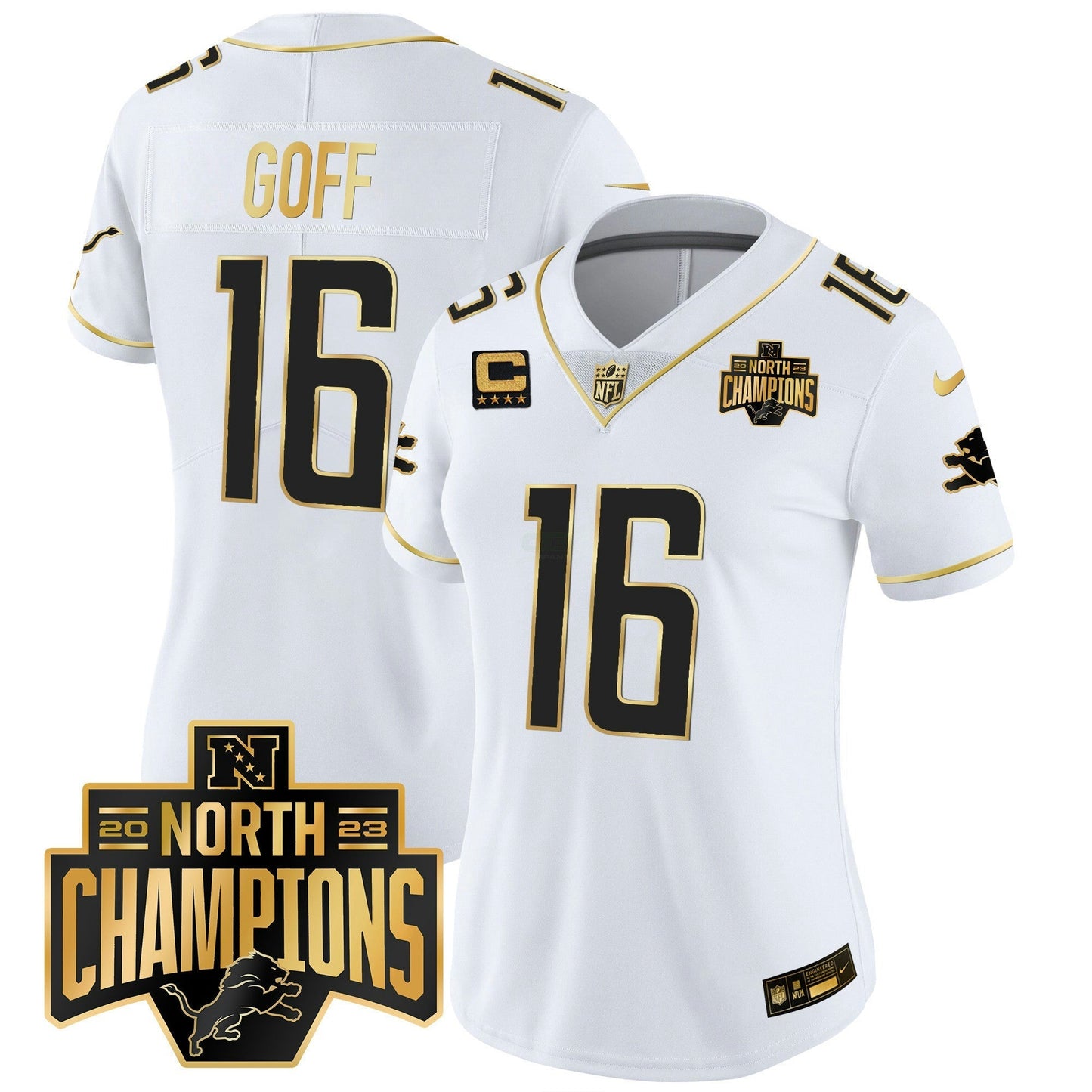 Camisa NFL Women’s Detroit 2023 NFC North Division Champions Patch Vapor Dourada Jersey