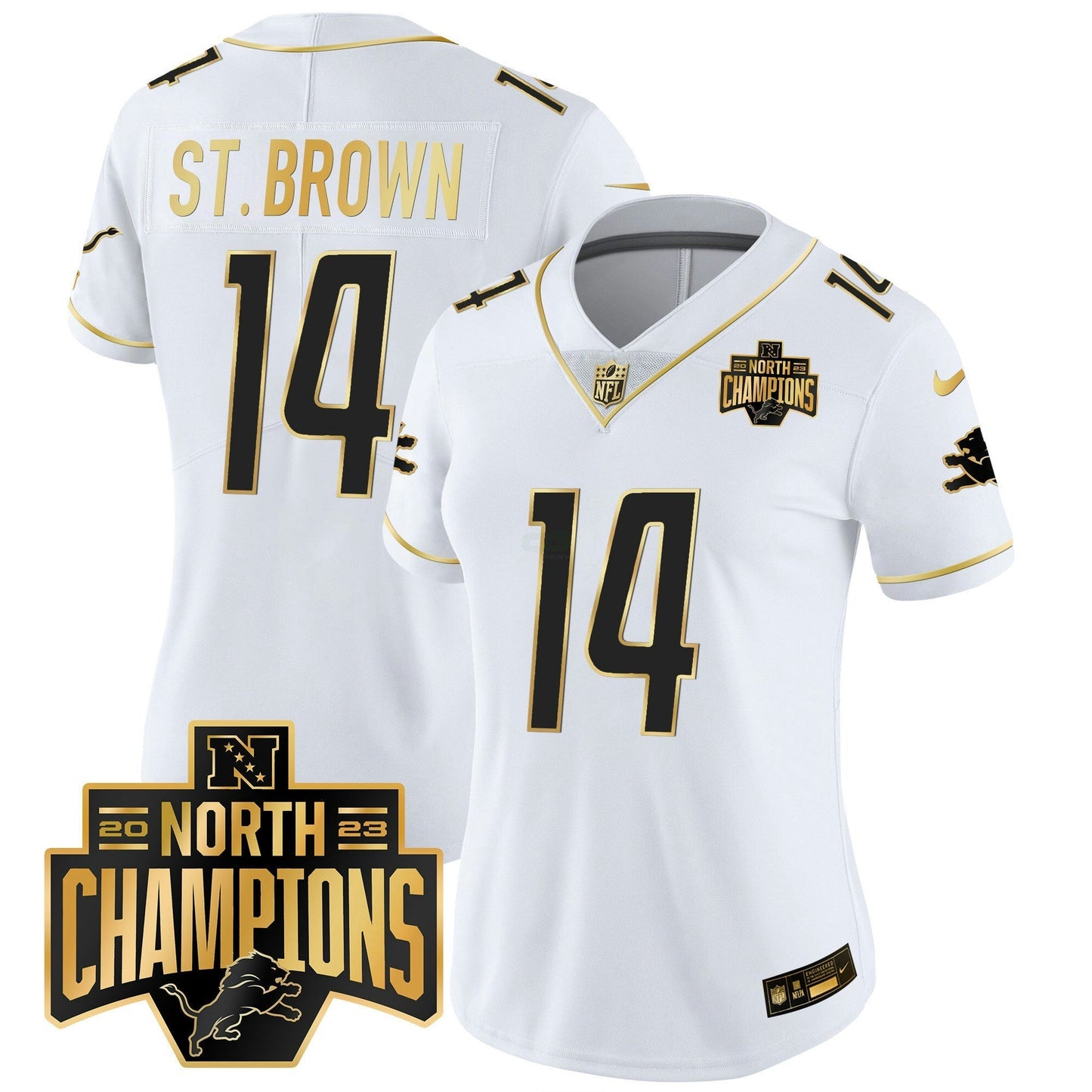 Camisa NFL Women’s Detroit 2023 NFC North Division Champions Patch Vapor Dourada Jersey