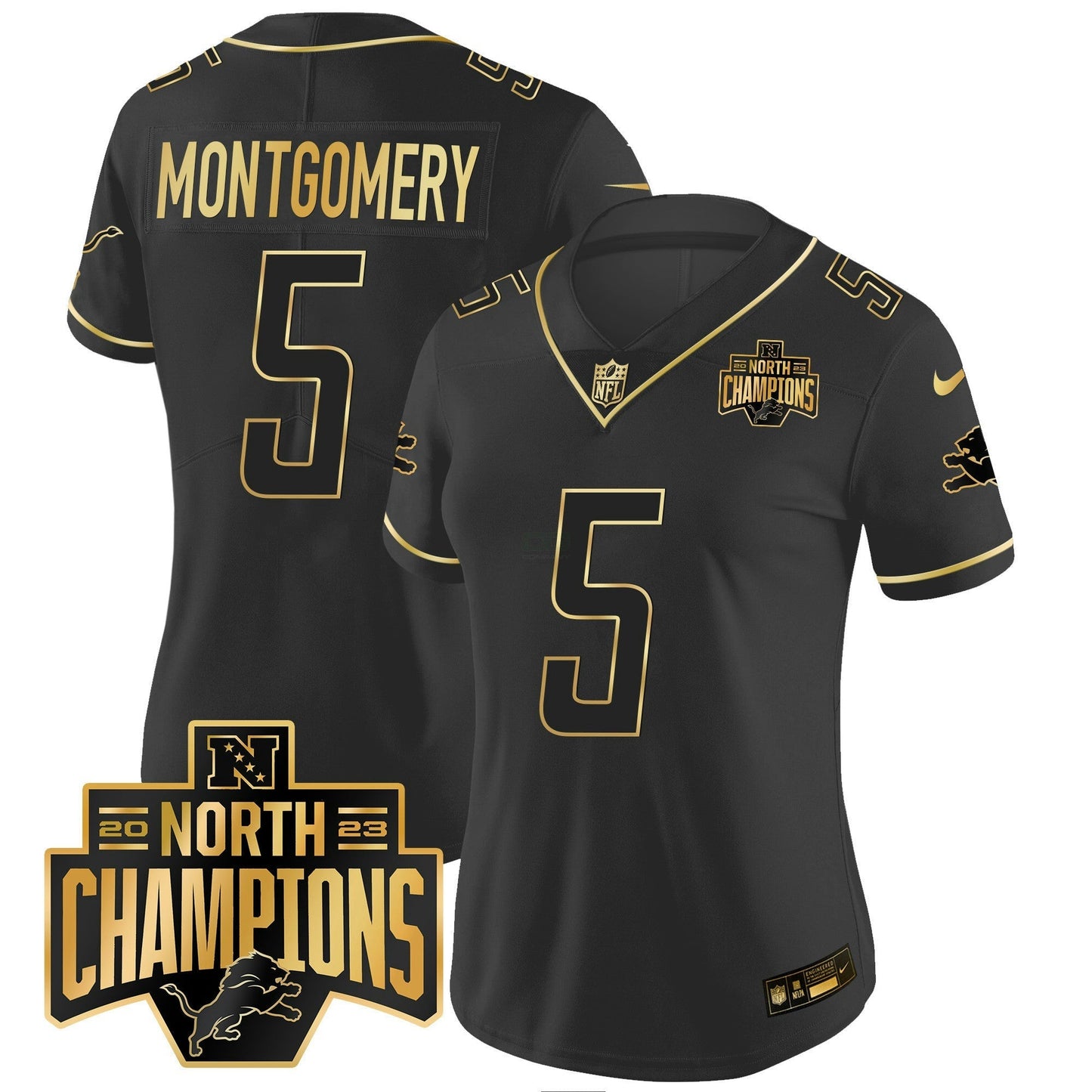 Camisa NFL Women’s Detroit 2023 NFC North Division Champions Patch Vapor Dourada Jersey