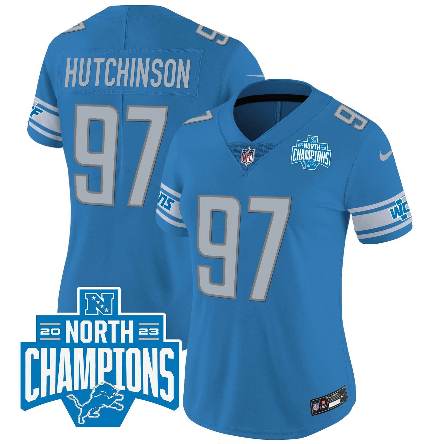 Camisa NFL Women’s Detroit 2023 NFC North Division Champions Patch Vapor Jersey