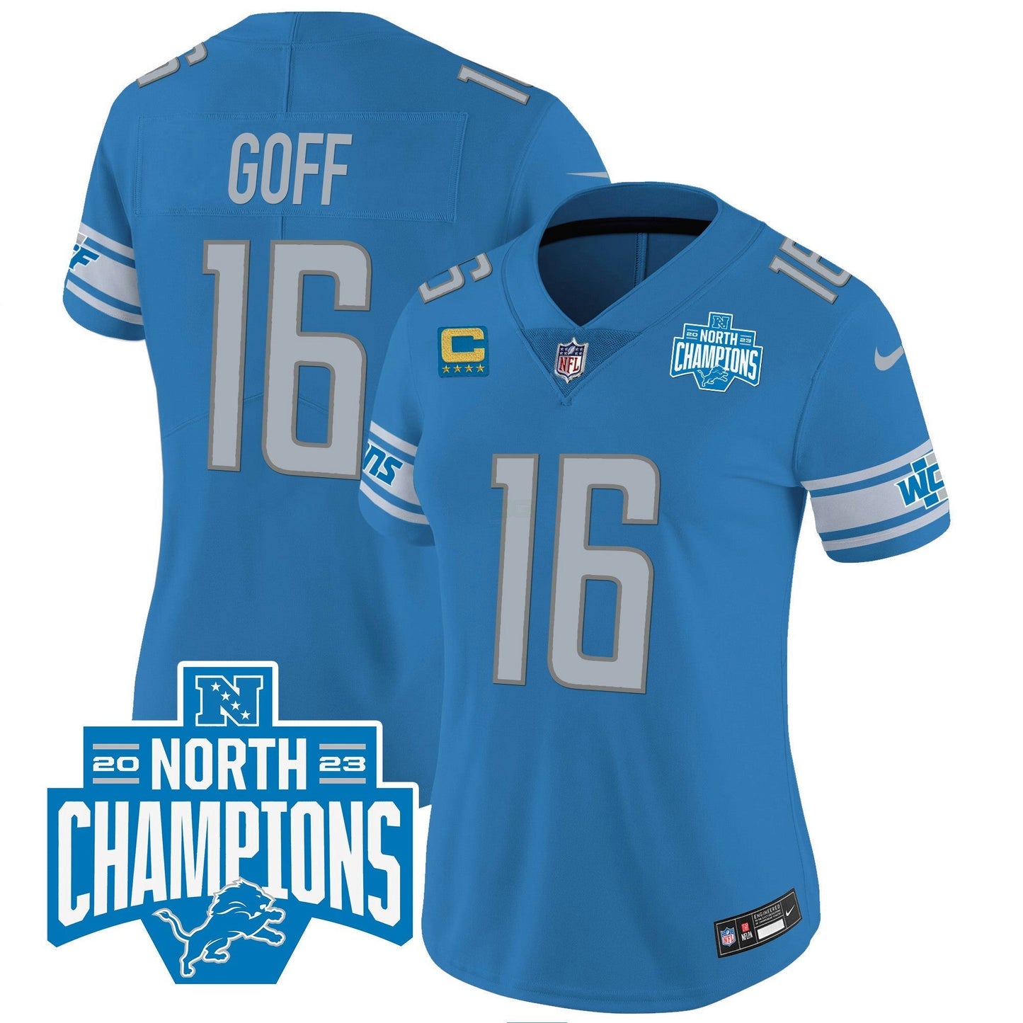 Camisa NFL Women’s Detroit 2023 NFC North Division Champions Patch Vapor Jersey