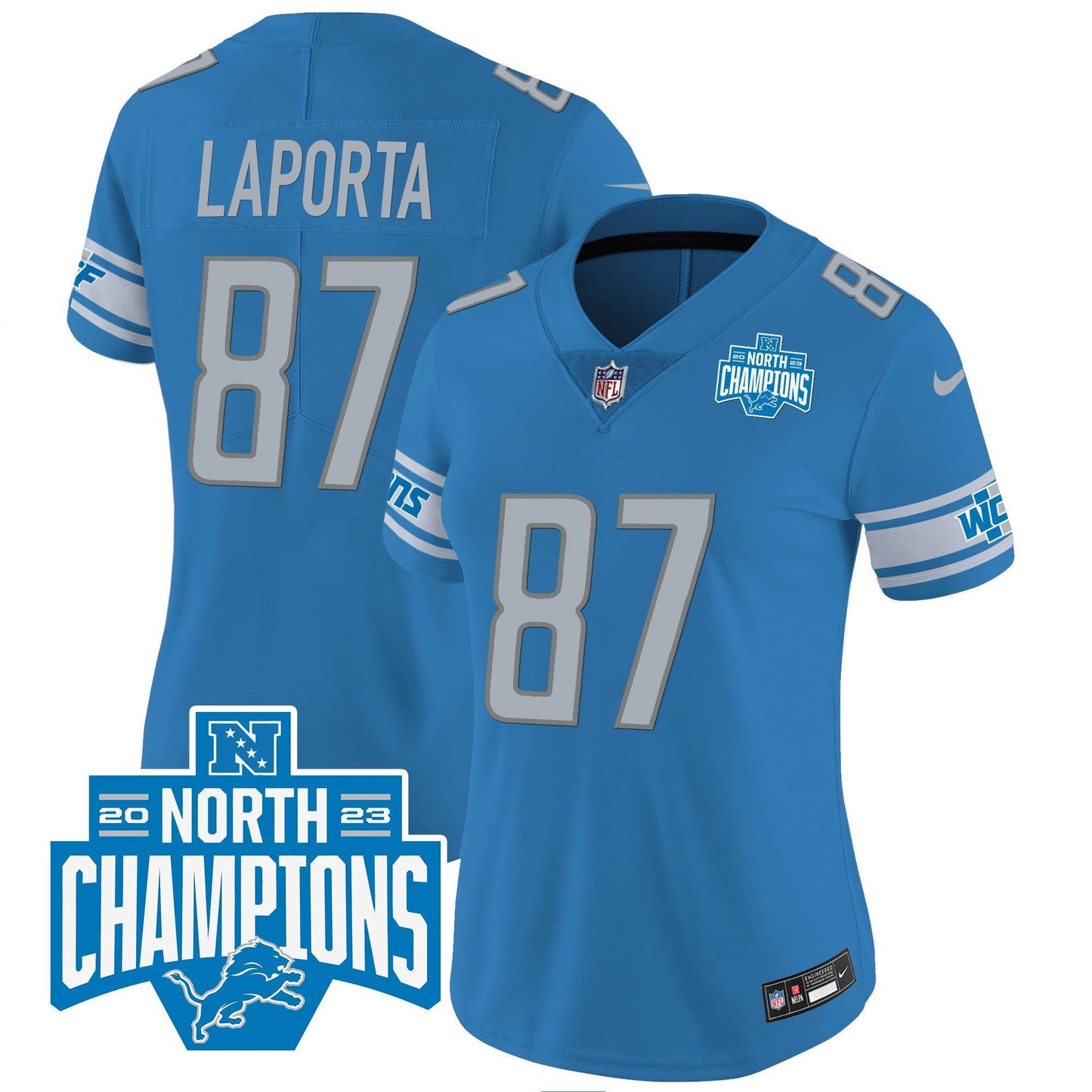 Camisa NFL Women’s Detroit 2023 NFC North Division Champions Patch Vapor Jersey
