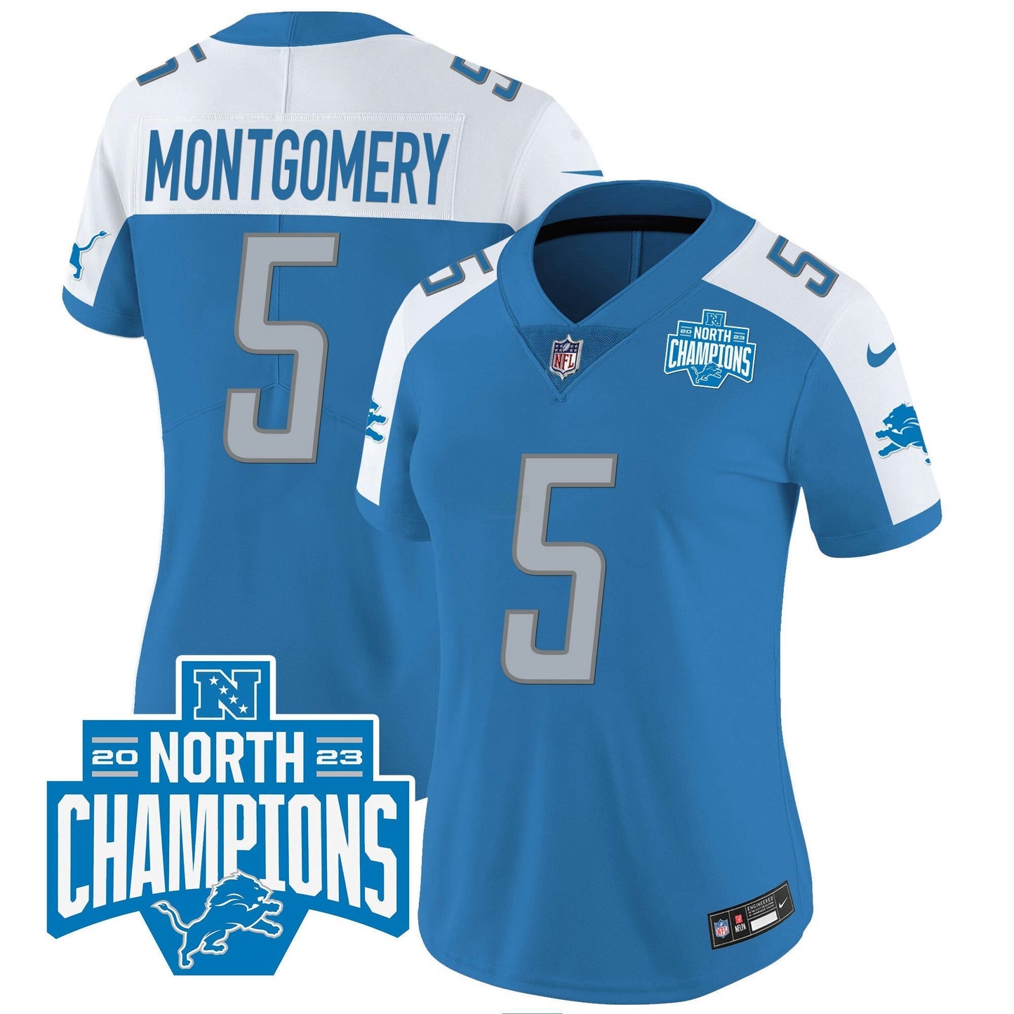 Camisa NFL Women’s Detroit 2023 NFC North Division Champions Patch Vapor Jersey