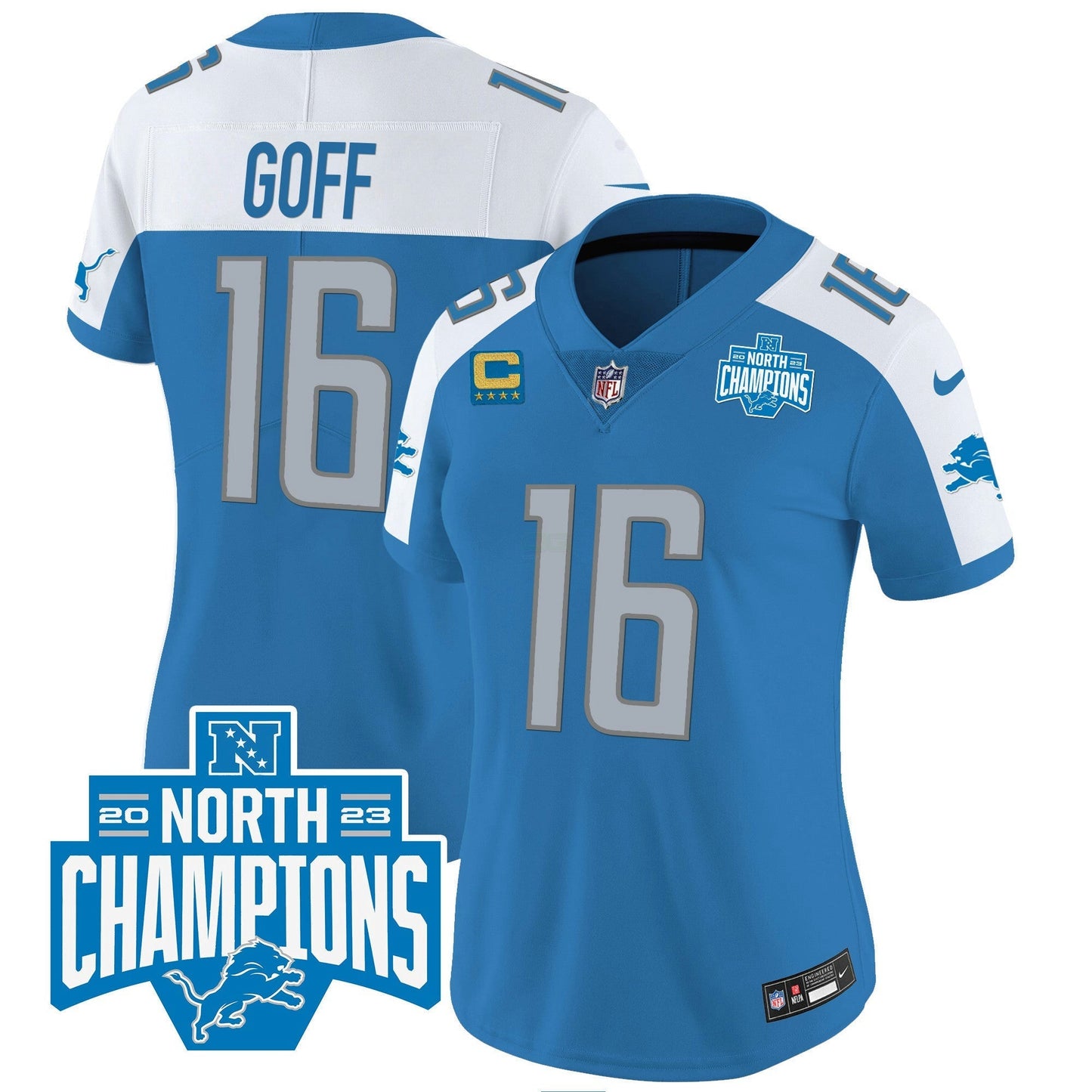 Camisa NFL Women’s Detroit 2023 NFC North Division Champions Patch Vapor Jersey