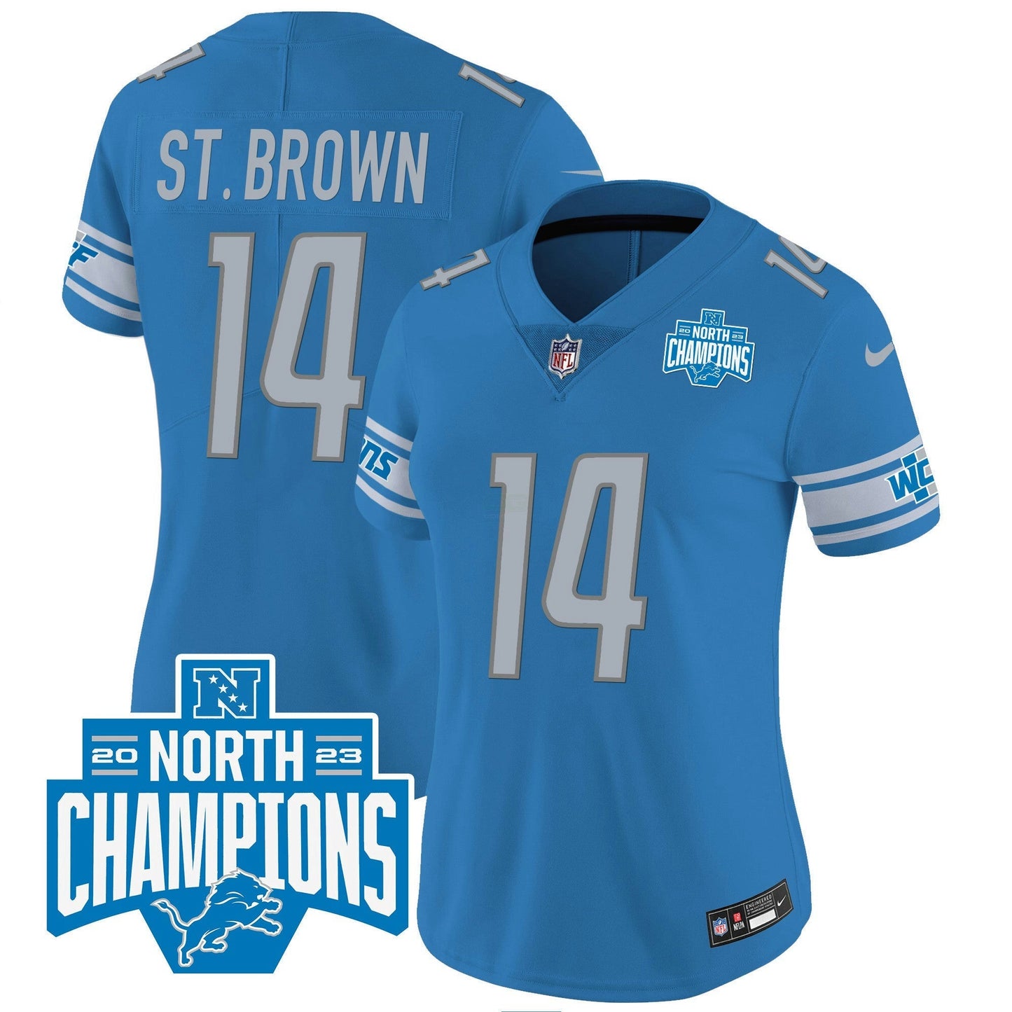 Camisa NFL Women’s Detroit 2023 NFC North Division Champions Patch Vapor Jersey