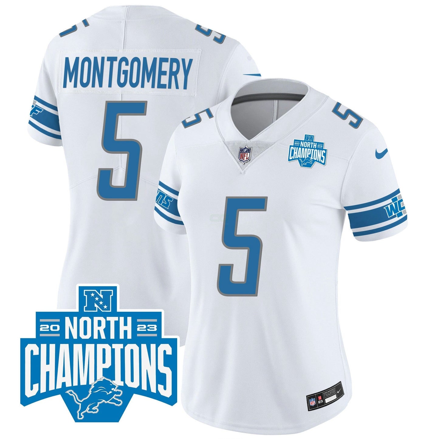 Camisa NFL Women’s Detroit 2023 NFC North Division Champions Patch Vapor Jersey