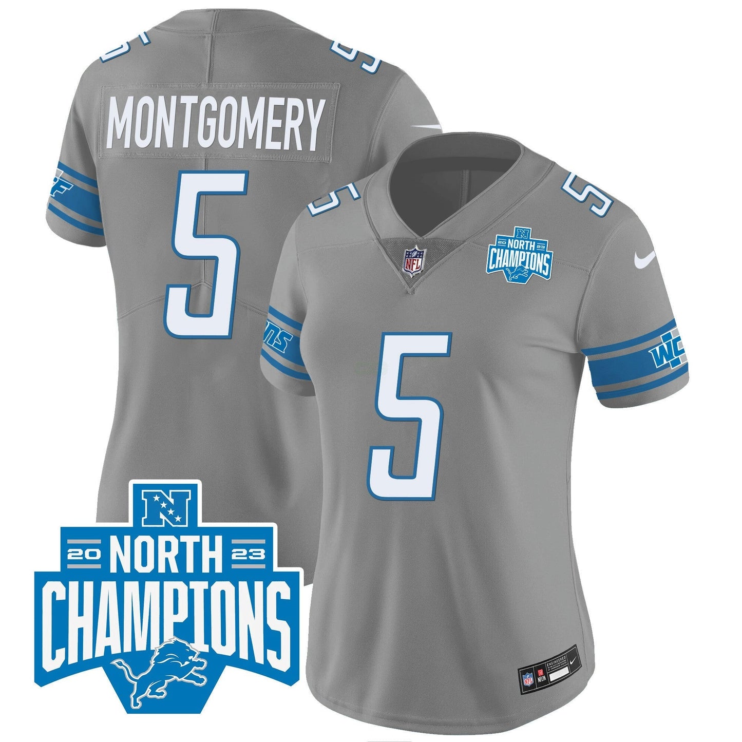 Camisa NFL Women’s Detroit 2023 NFC North Division Champions Patch Vapor Jersey