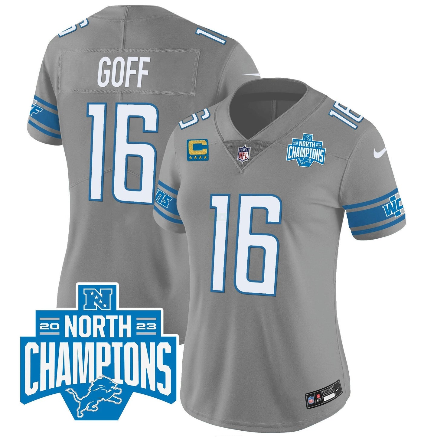 Camisa NFL Women’s Detroit 2023 NFC North Division Champions Patch Vapor Jersey
