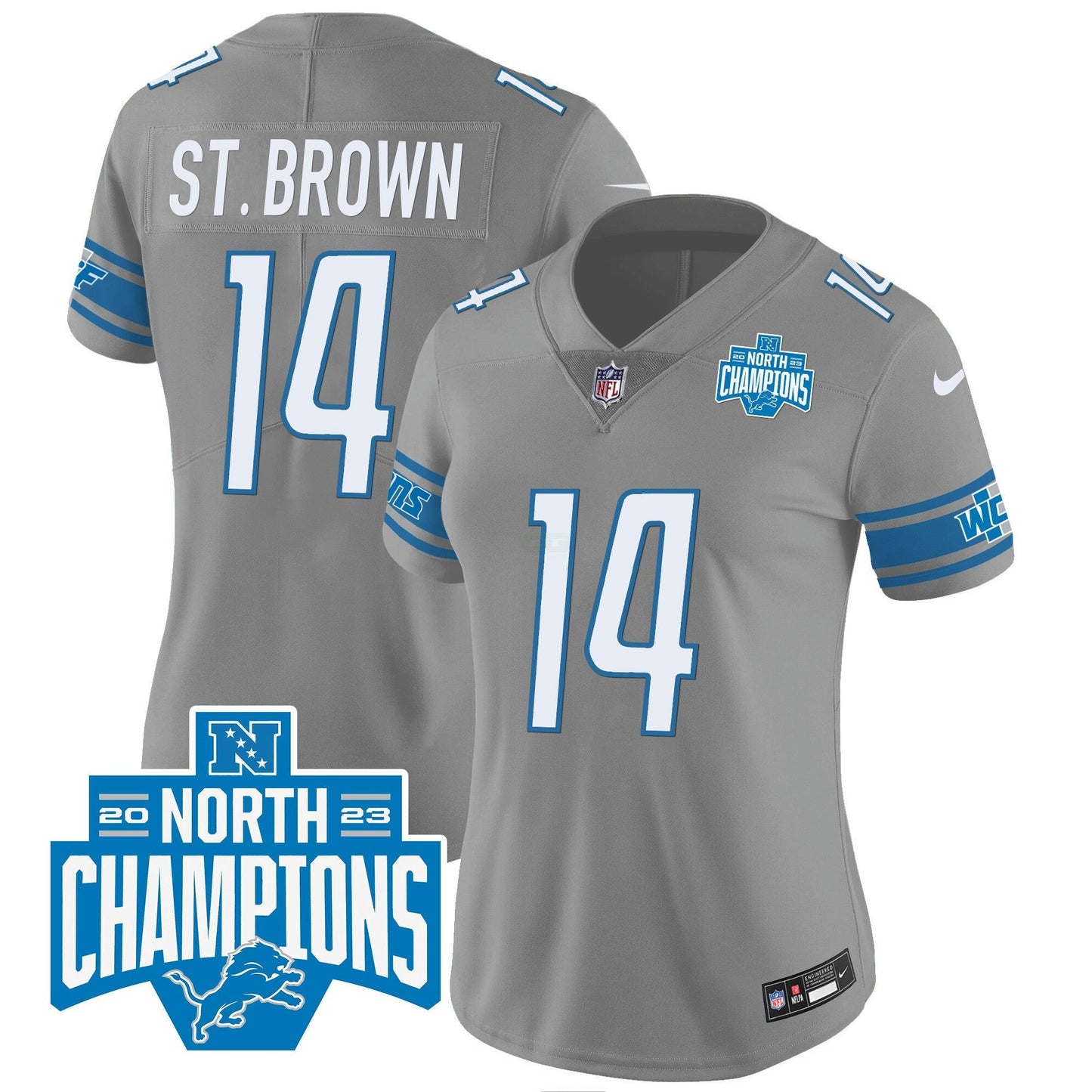 Camisa NFL Women’s Detroit 2023 NFC North Division Champions Patch Vapor Jersey
