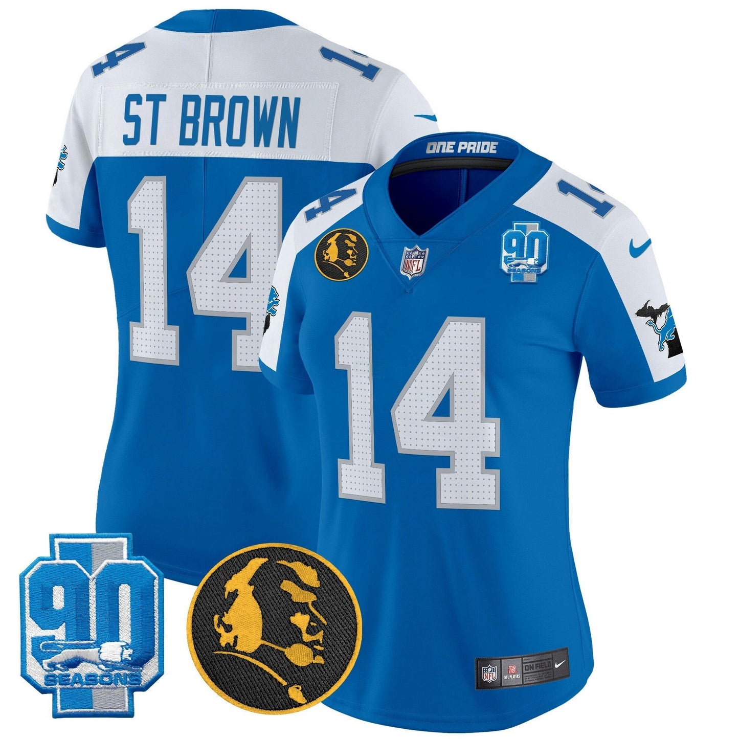 Camisa NFL Women’s Detroit 2024 90th & John Madden Patch Vapor Limited Jersey