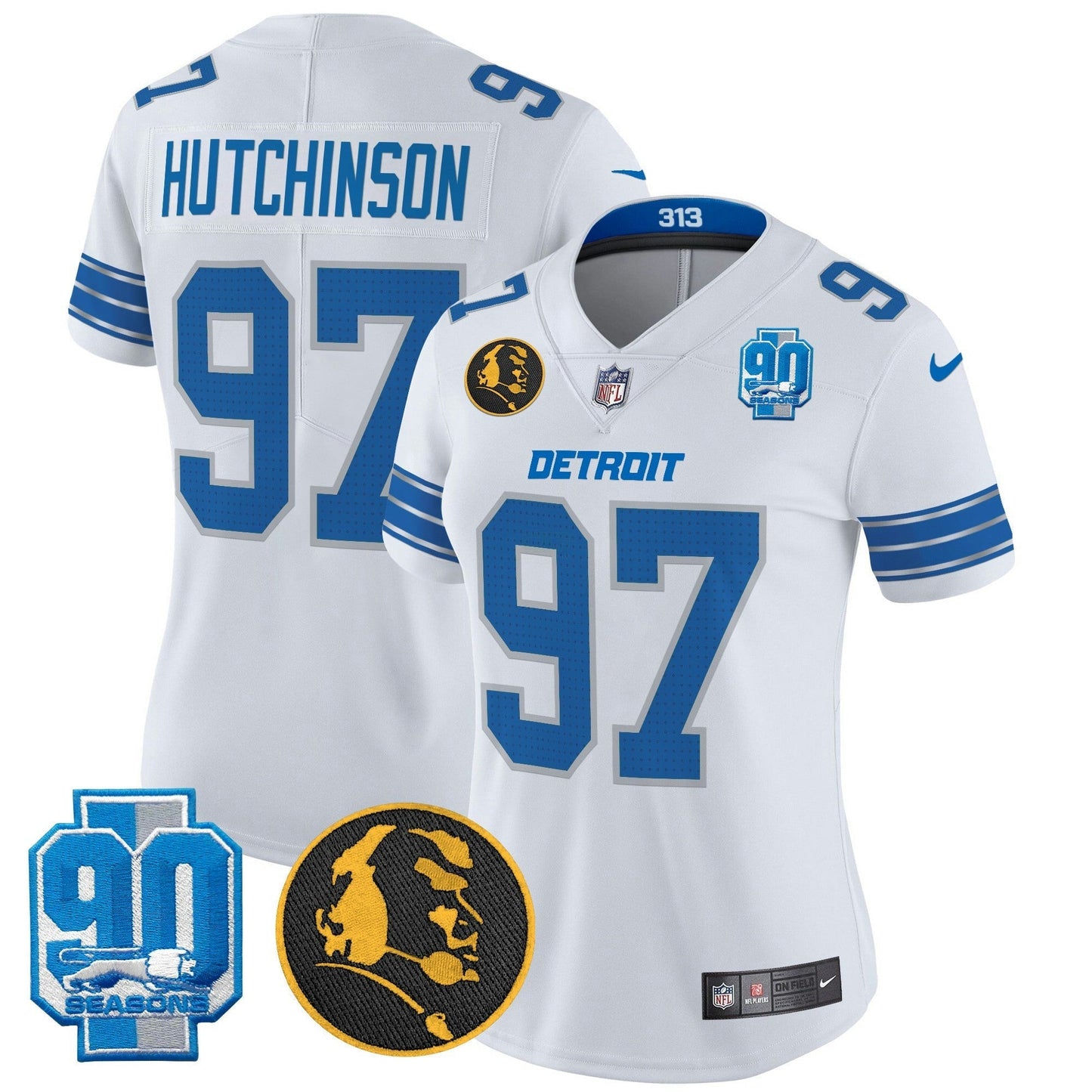 Camisa NFL Women’s Detroit 2024 90th & John Madden Patch Vapor Limited Jersey