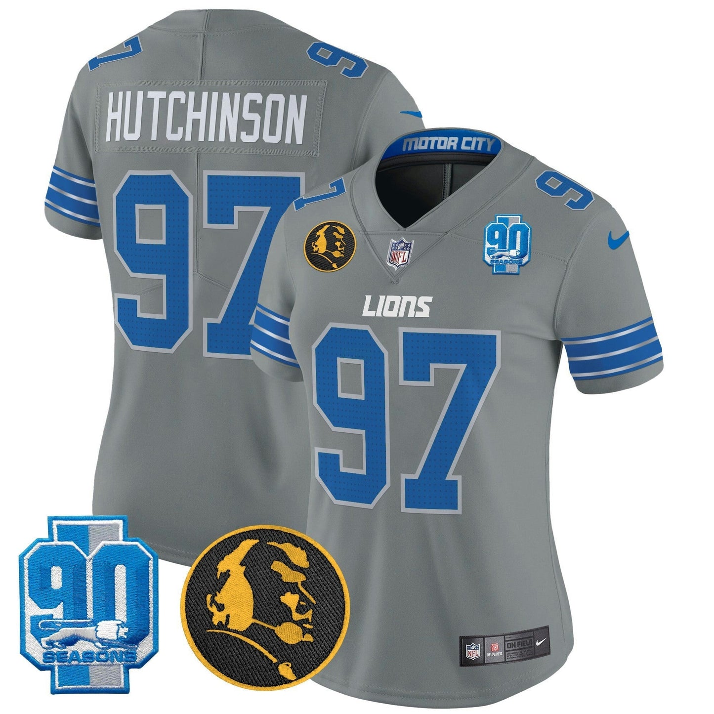 Camisa NFL Women’s Detroit 2024 90th & John Madden Patch Vapor Limited Jersey