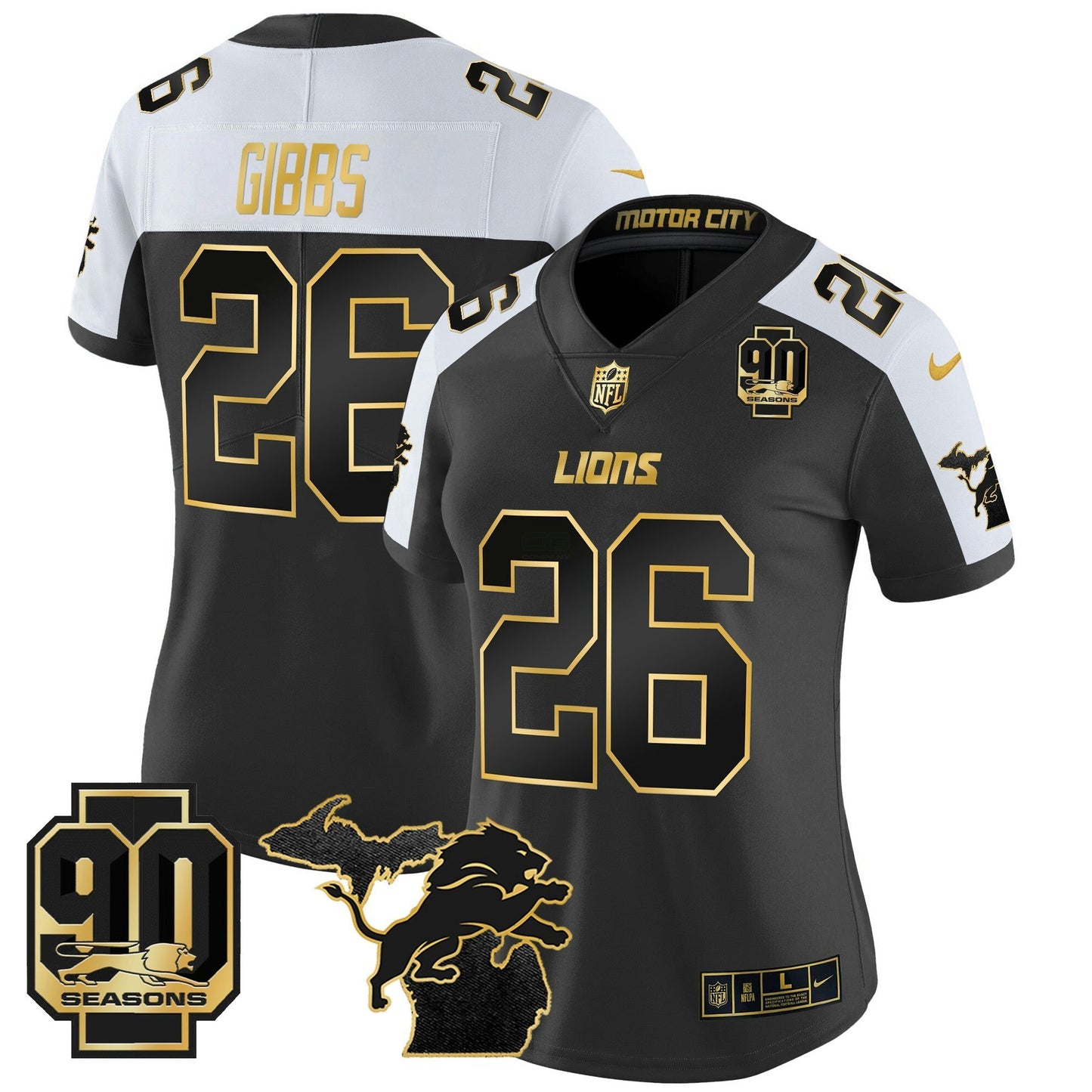 Camisa NFL Women’s Detroit 2024 Michigan & 90th Year Patch Dourada Vapor Limited Jersey