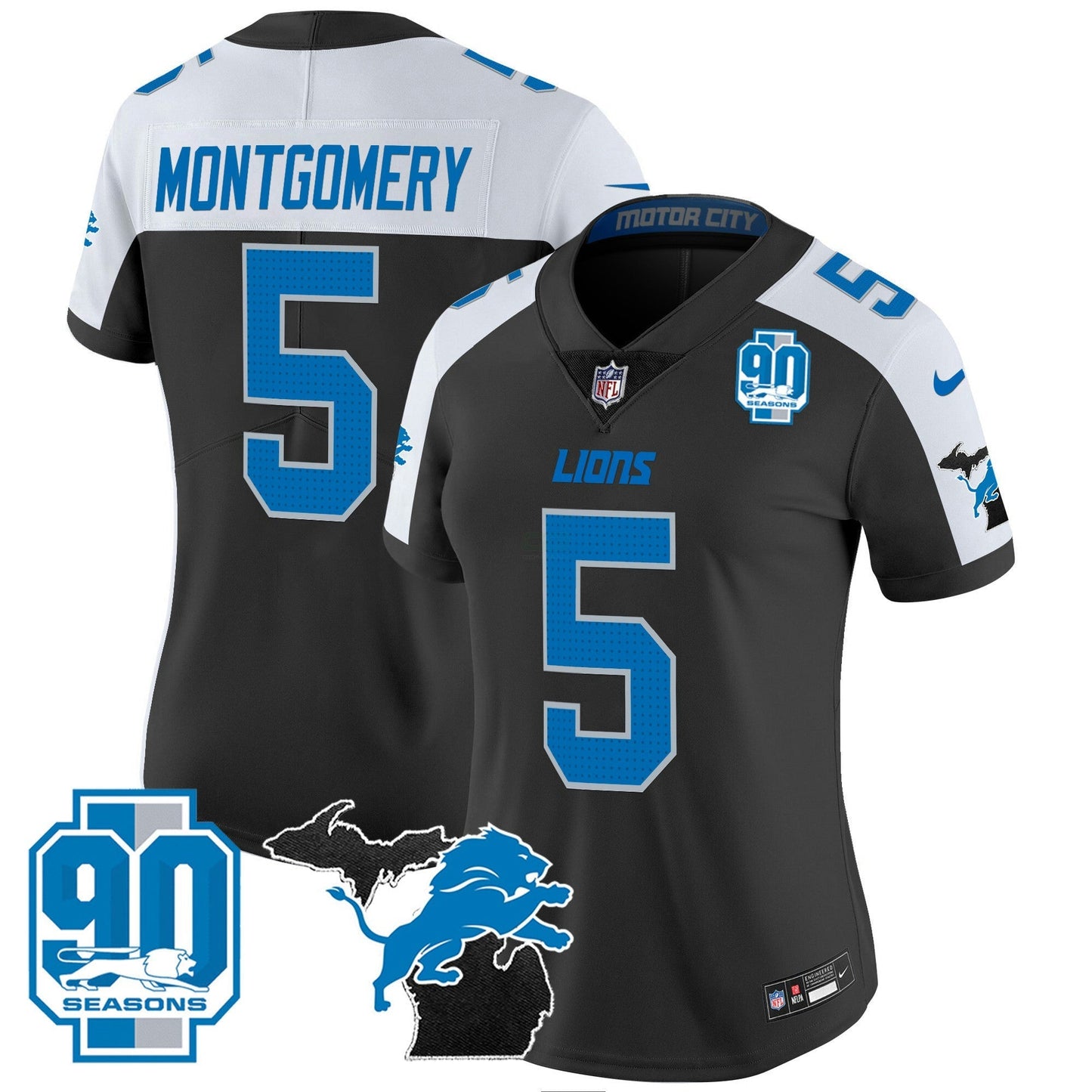 Camisa NFL Women’s Detroit 2024 Michigan & 90th Year Patch Vapor Jersey