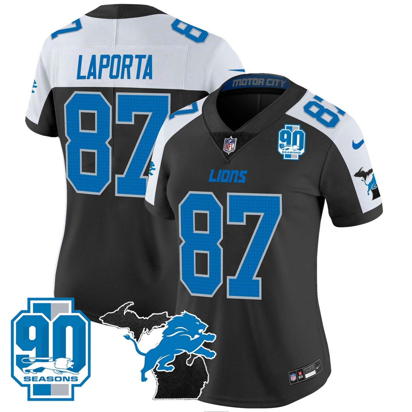 Camisa NFL Women’s Detroit 2024 Michigan & 90th Year Patch Vapor Jersey