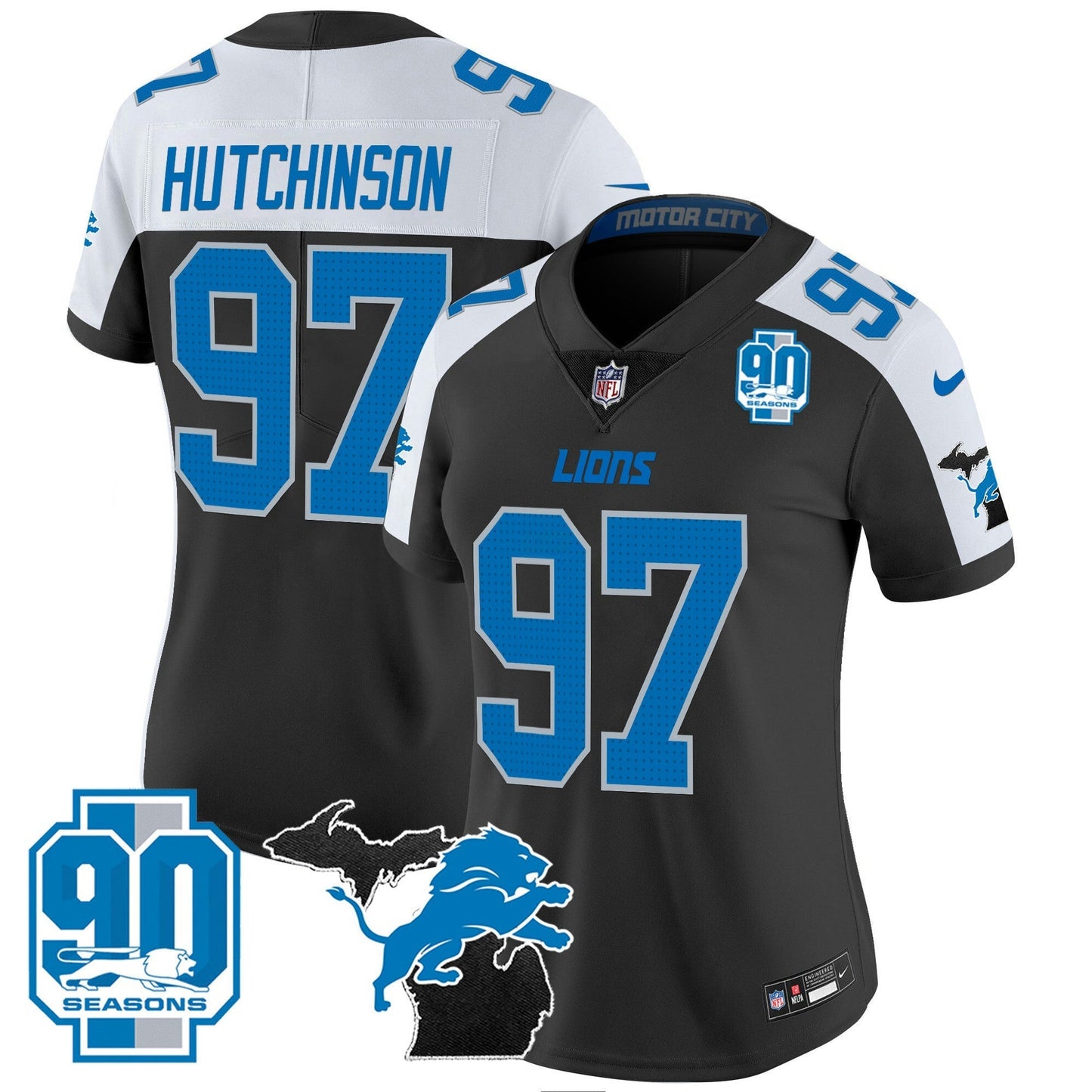 Camisa NFL Women’s Detroit 2024 Michigan & 90th Year Patch Vapor Jersey