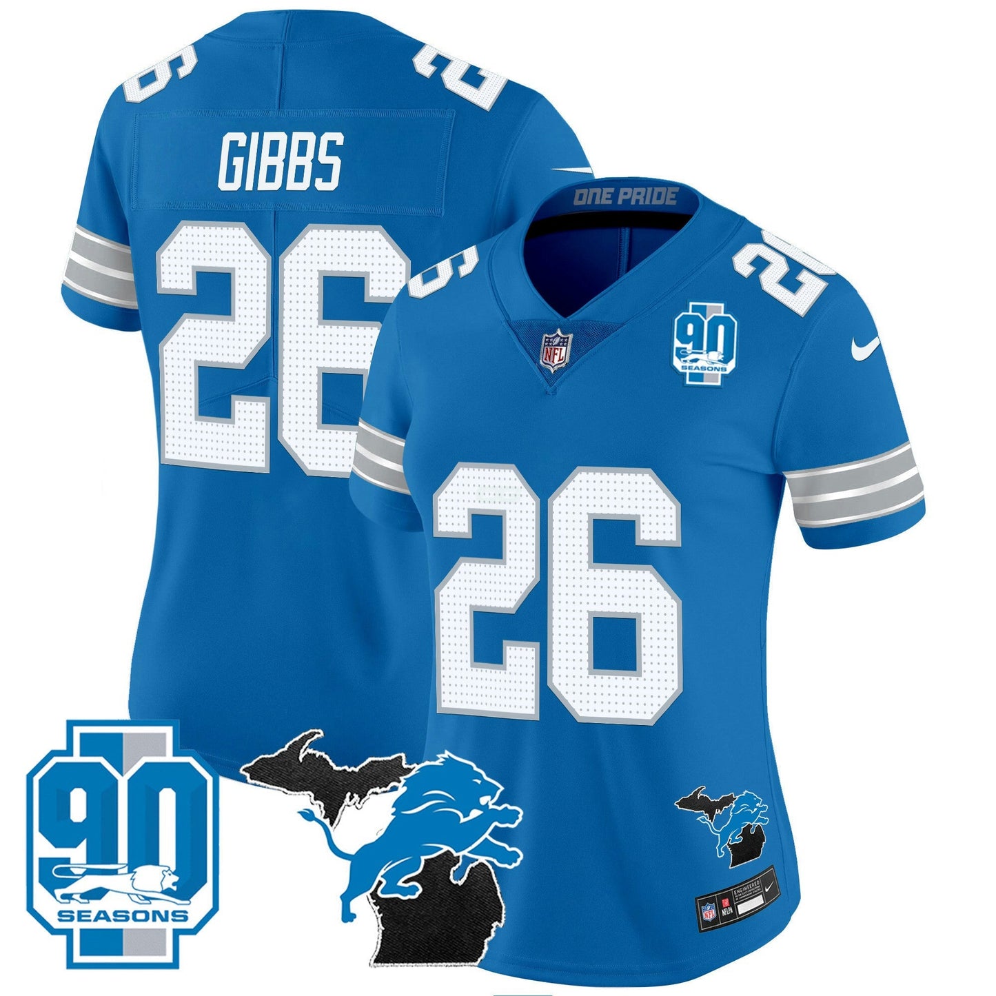 Camisa NFL Women’s Detroit 2024 Michigan & 90th Year Patch Vapor Jersey